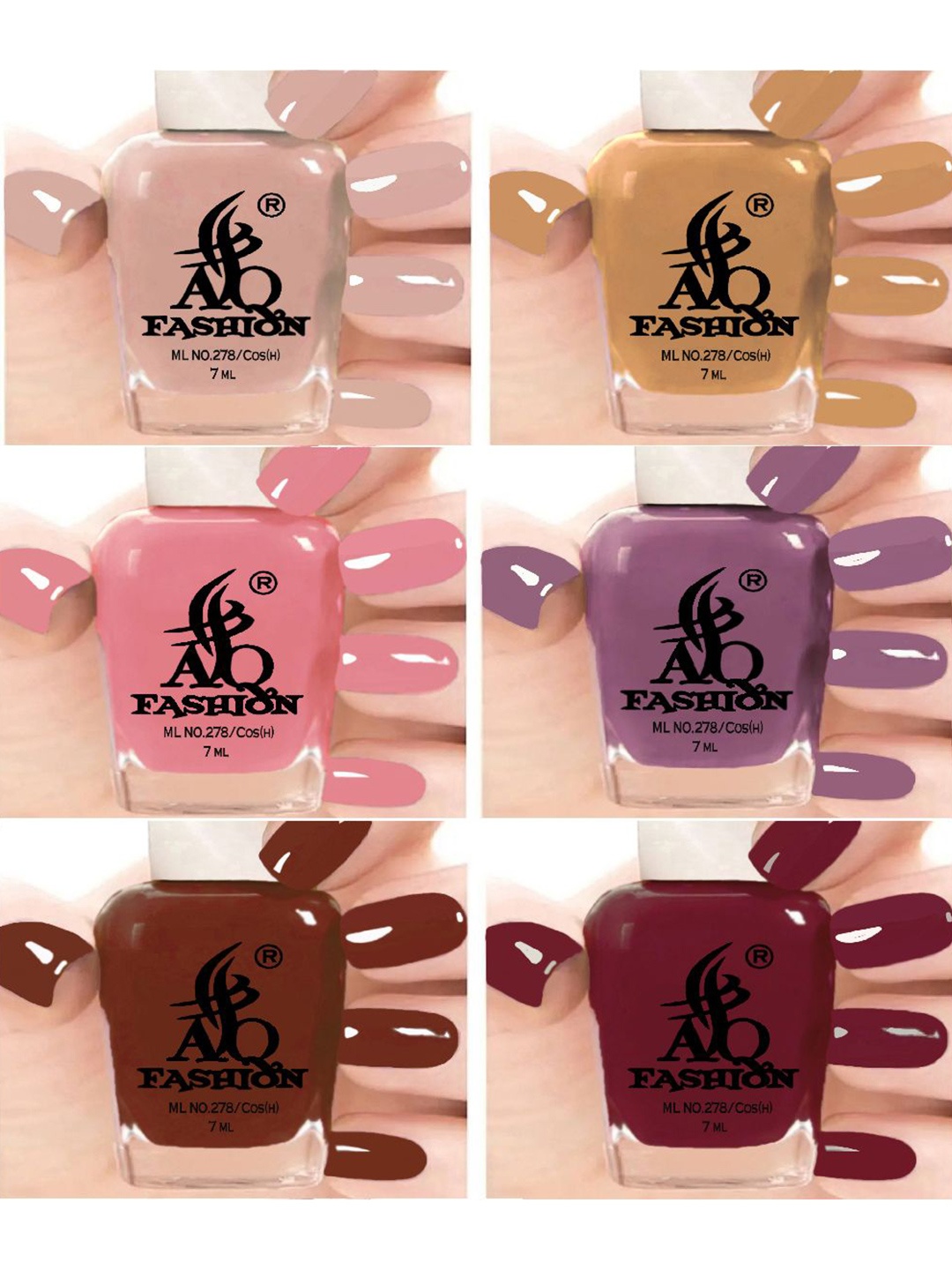 

AQ FASHION Set Of 6 Glossy Quick Dry Nail Polish - 7 ml Each, Nude