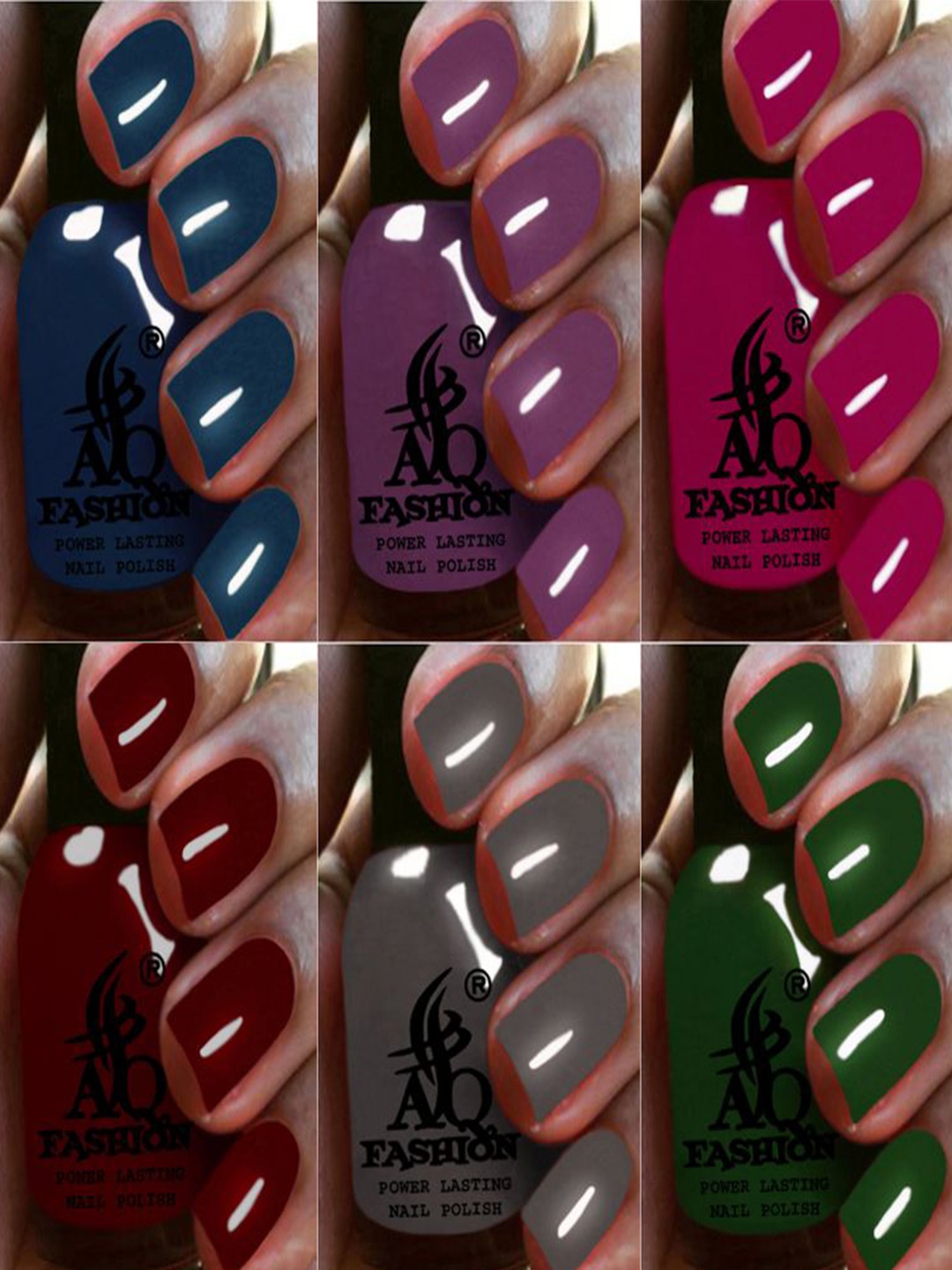 

AQ FASHION Set Of 6 Power Lasting Glossy Quick Dry Nail Polish - 9 ml Each, Purple