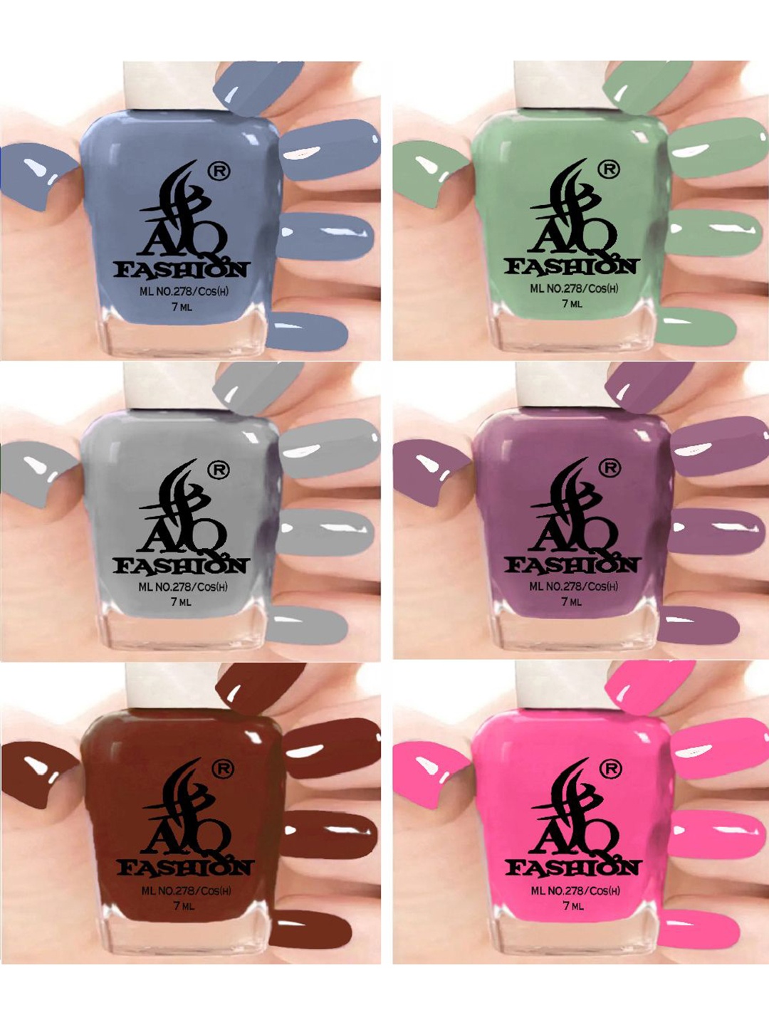 

AQ FASHION Set Of 6 Glossy Quick Dry Nail Polish - 7 ml Each, Blue