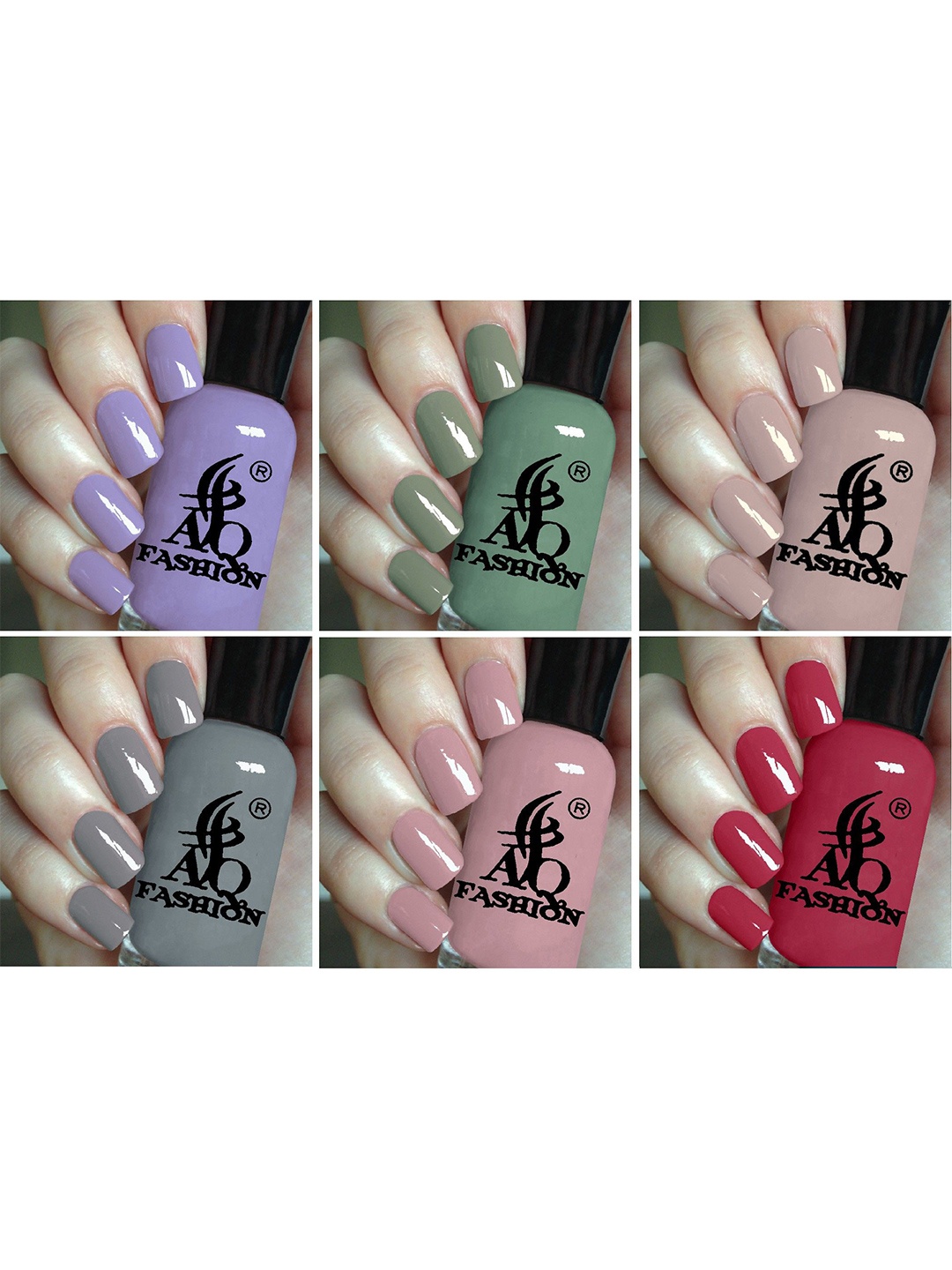 

AQ FASHION Set Of 6 Glossy Quick Dry Long Lasting Nail Polish - 9 ml Each, Lavender