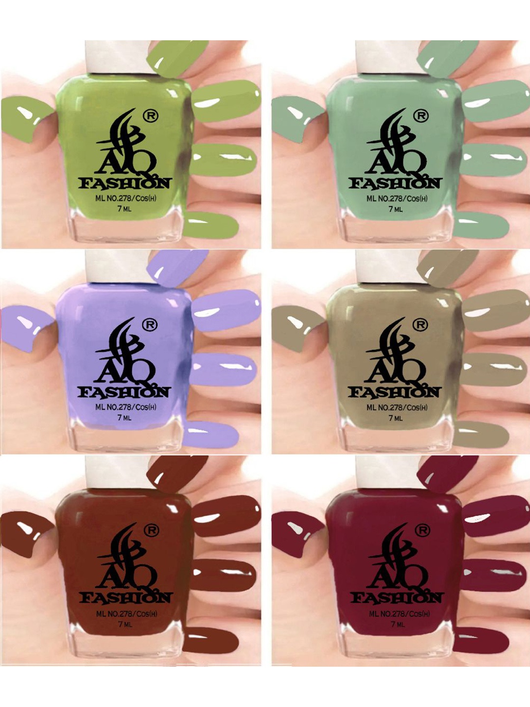 

AQ FASHION Set Of 6 Glossy Quick Dry Nail Polish - 7 ml Each, Green