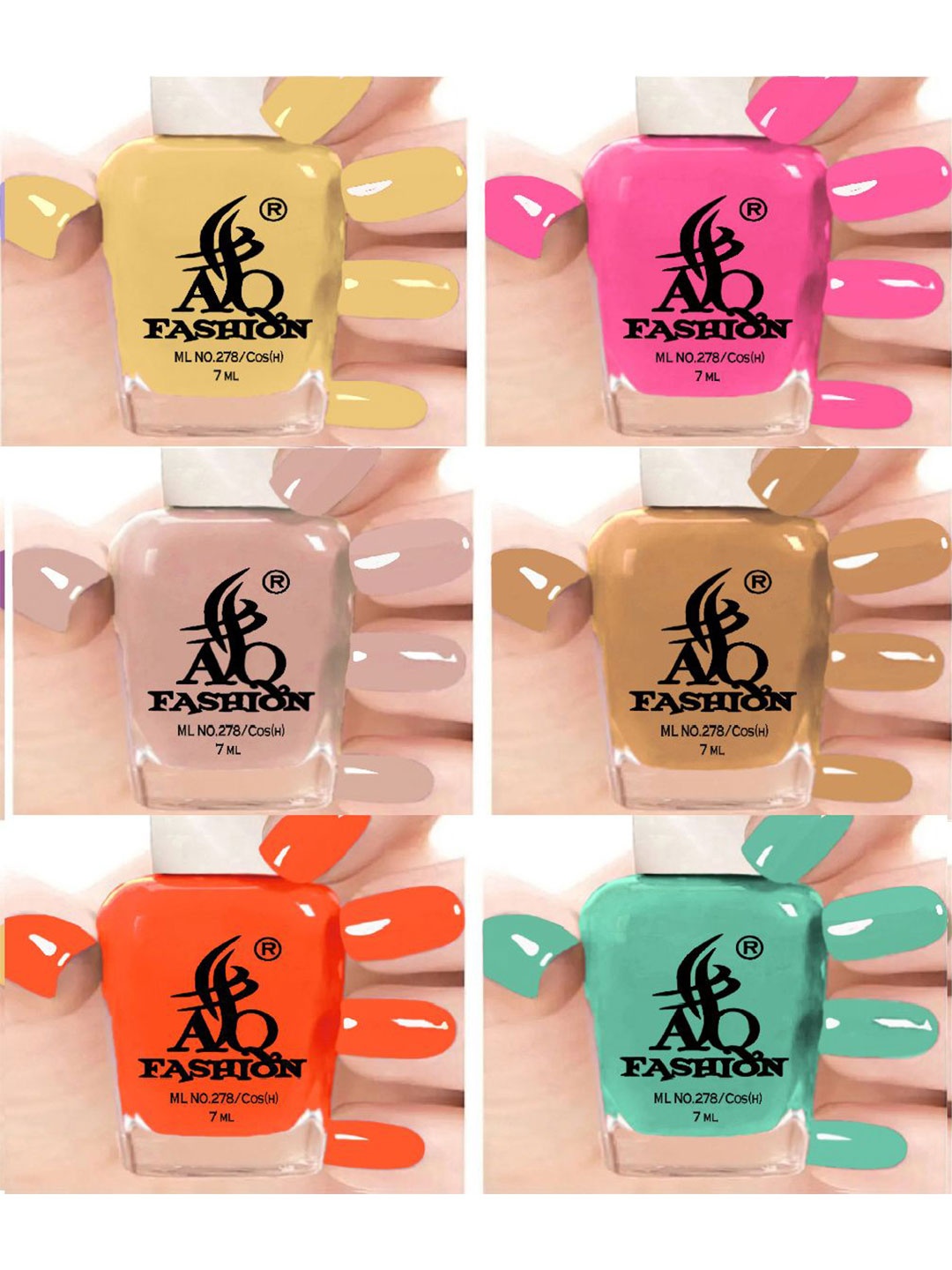 

AQ FASHION Set Of 6 Glossy Quick Dry Nail Polish - 7 ml Each, Yellow