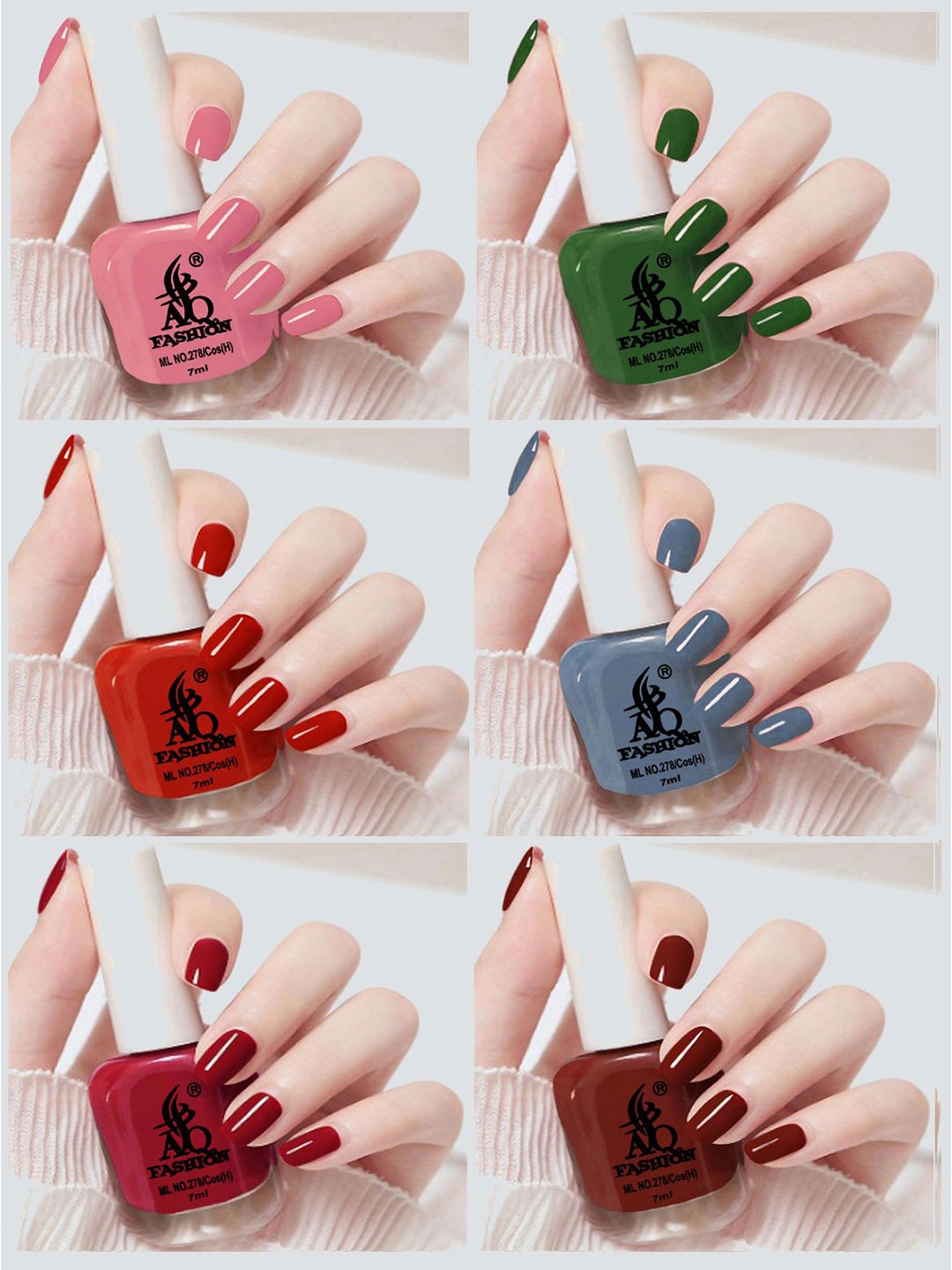 

AQ FASHION Set Of 6 Glossy Quick Dry Nail Polish - 7 ml Each, Pink