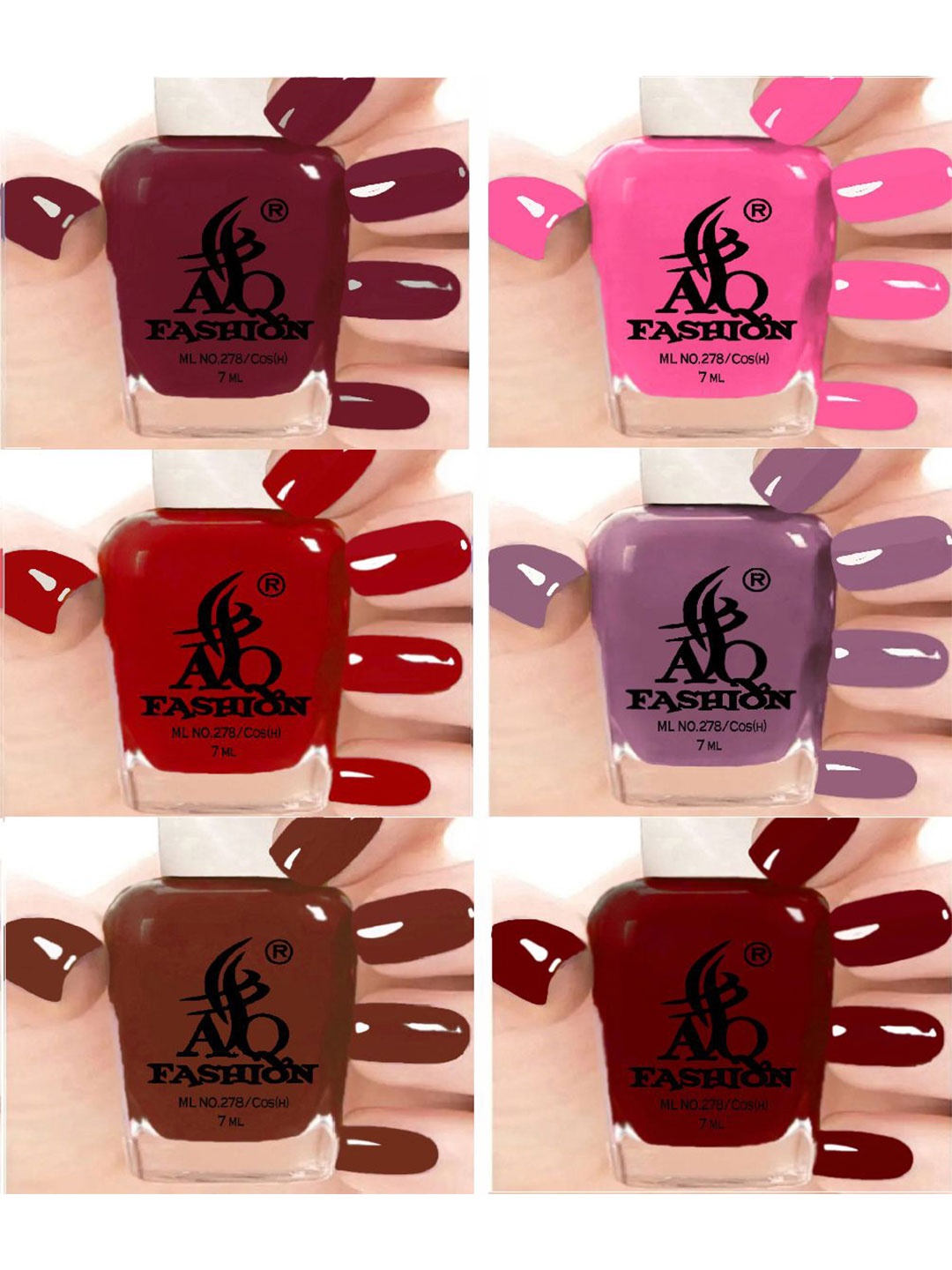 

AQ FASHION Set Of 6 Glossy Quick Dry Nail Polish - 7 ml Each, Maroon