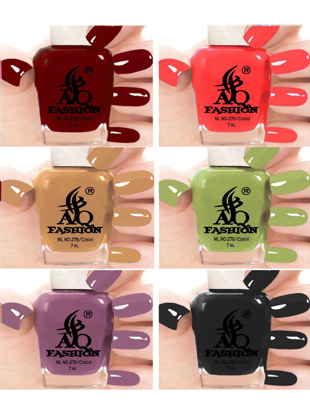 

AQ FASHION Set Of 6 Glossy Quick Dry Nail Polish - 7 ml Each, Maroon