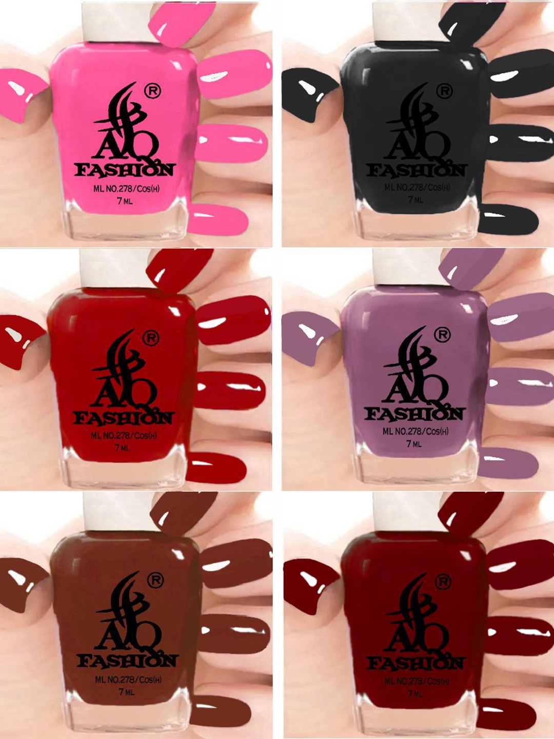 

AQ FASHION Set Of 6 Glossy Quick Dry Nail Polish - 7 ml Each, Pink