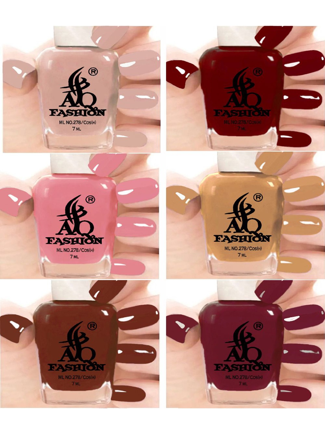 

AQ FASHION Set Of 6 Glossy Quick Dry Nail Polish - 7 ml Each, Nude