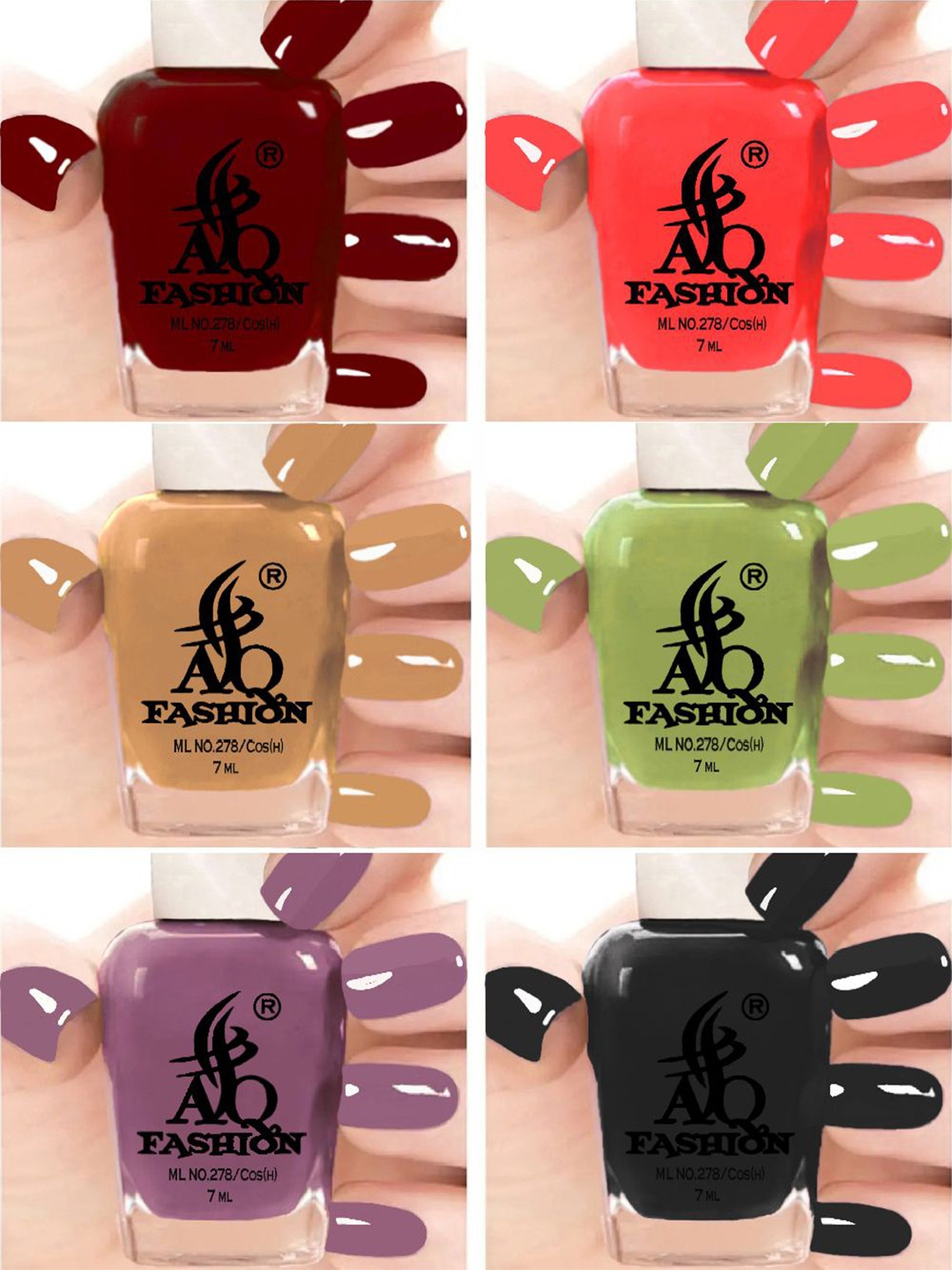 

AQ FASHION Set Of 6 Glossy Quick Dry Nail Polish - 7 ml Each, Maroon