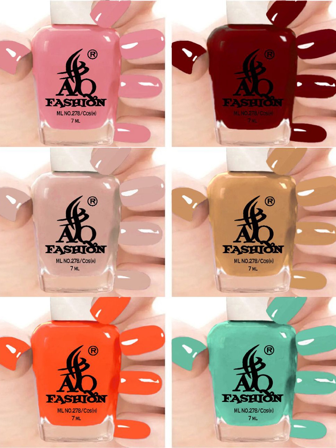 

AQ FASHION Set Of 6 Glossy Quick Dry Nail Polish - 7 ml Each, Pink