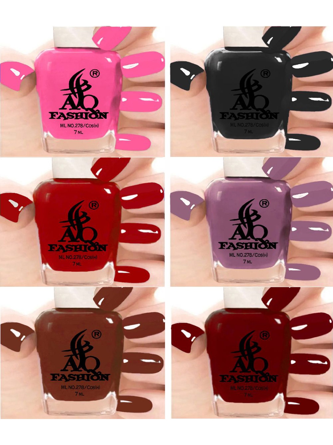 

AQ FASHION Set Of 6 Glossy Quick Dry Nail Polish - 7 ml Each, Pink