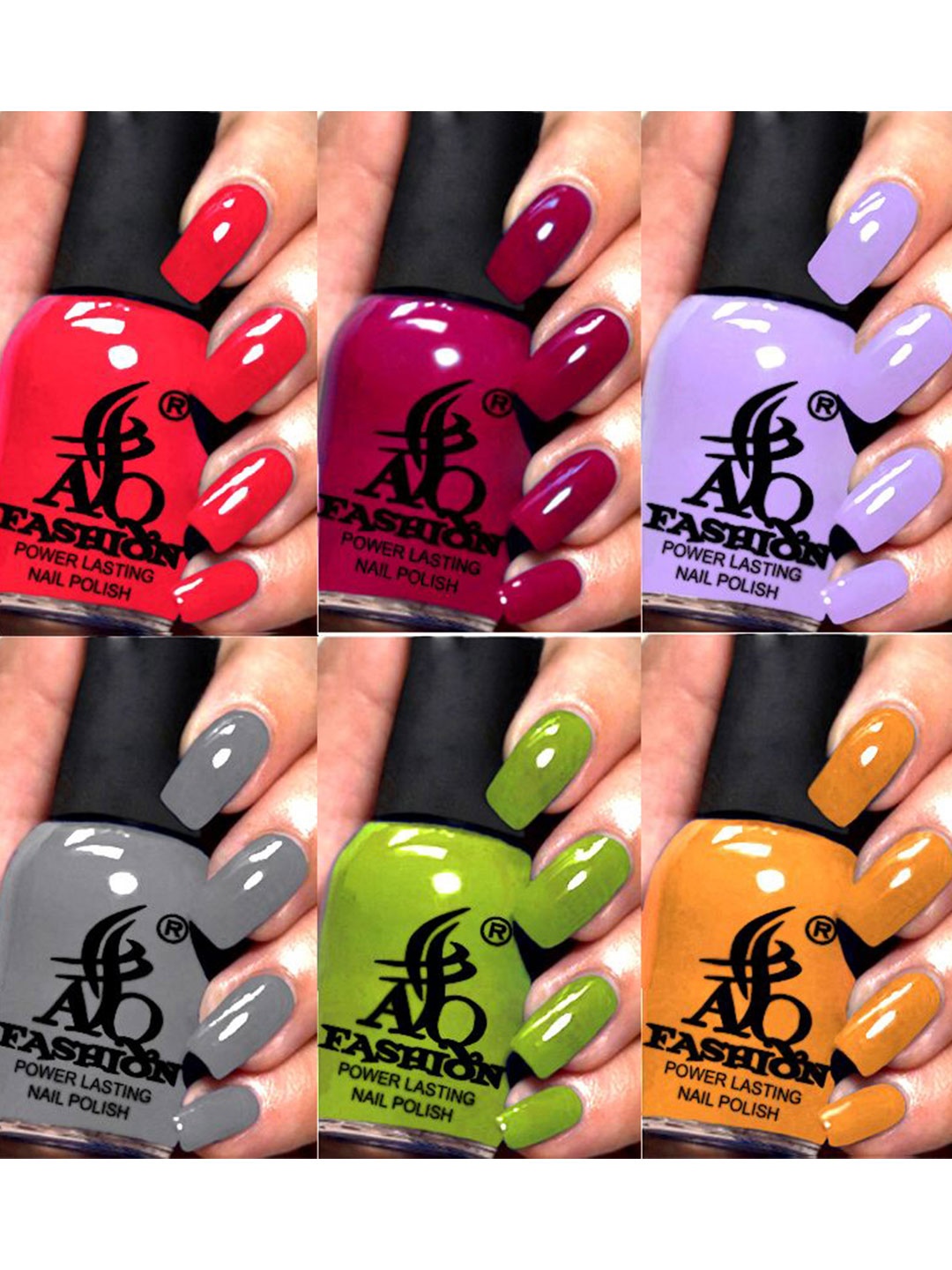 

AQ FASHION Set Of 6 Power Lasting Glossy Quick Dry Nail Polish - 9 ml Each, Red