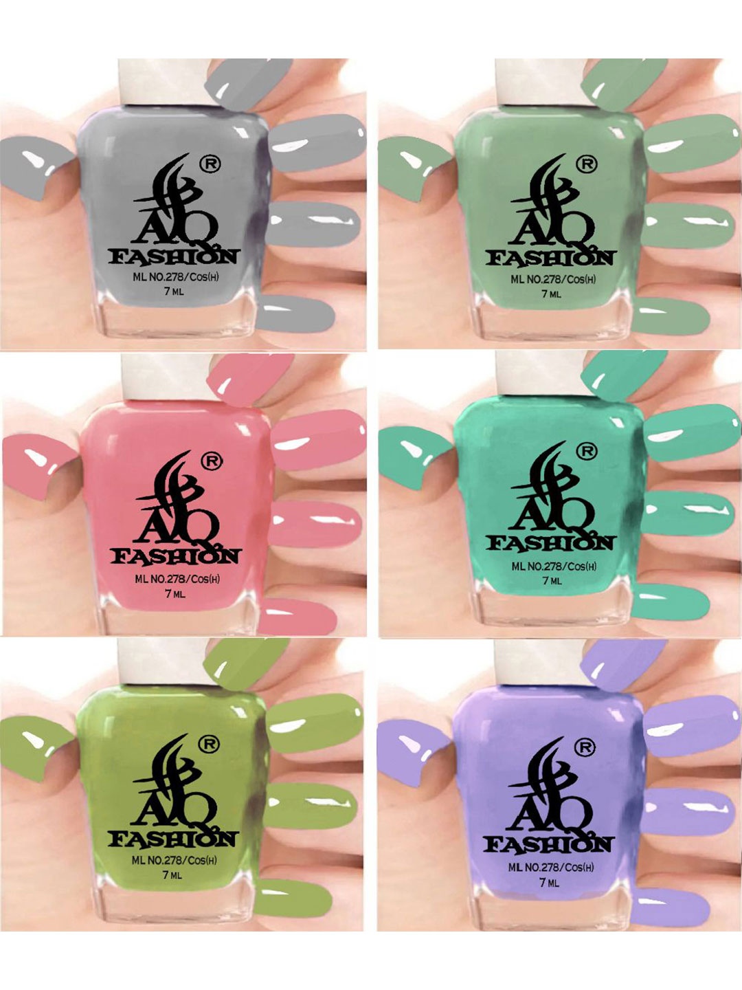 

AQ FASHION Set Of 6 Glossy Quick Dry Nail Polish - 7 ml Each, Grey