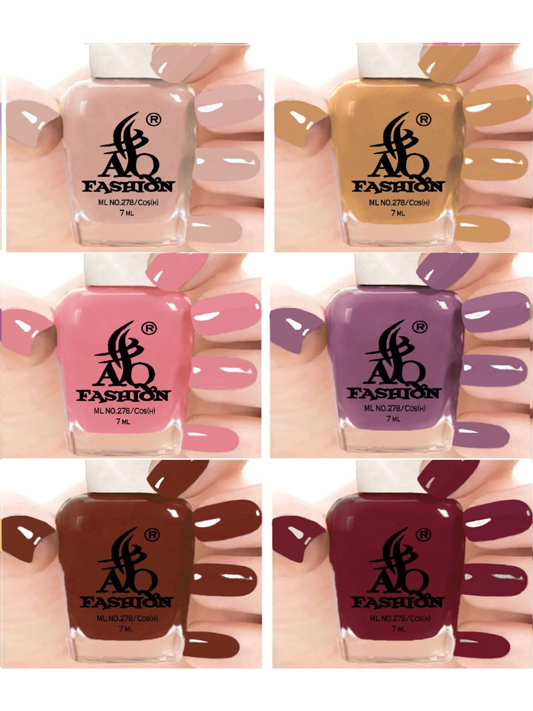 

AQ FASHION Set Of 6 Glossy Quick Dry Nail Polish - 7 ml Each, Nude