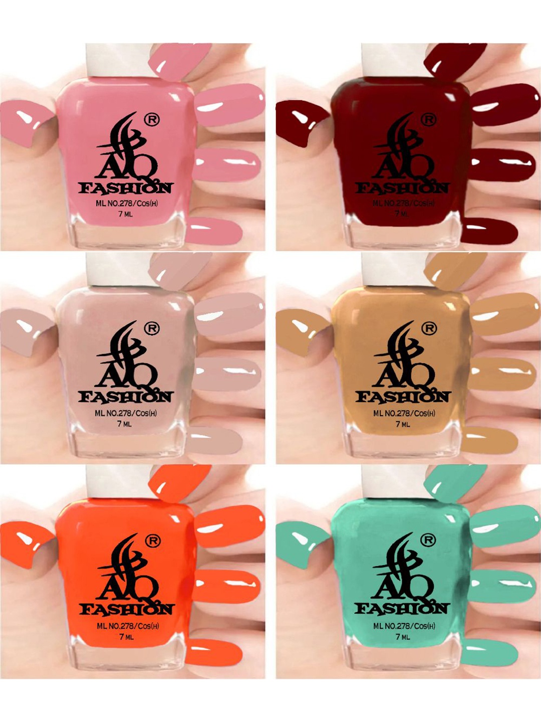 

AQ FASHION Set Of 6 Glossy Quick Dry Nail Polish - 7 ml Each, Pink