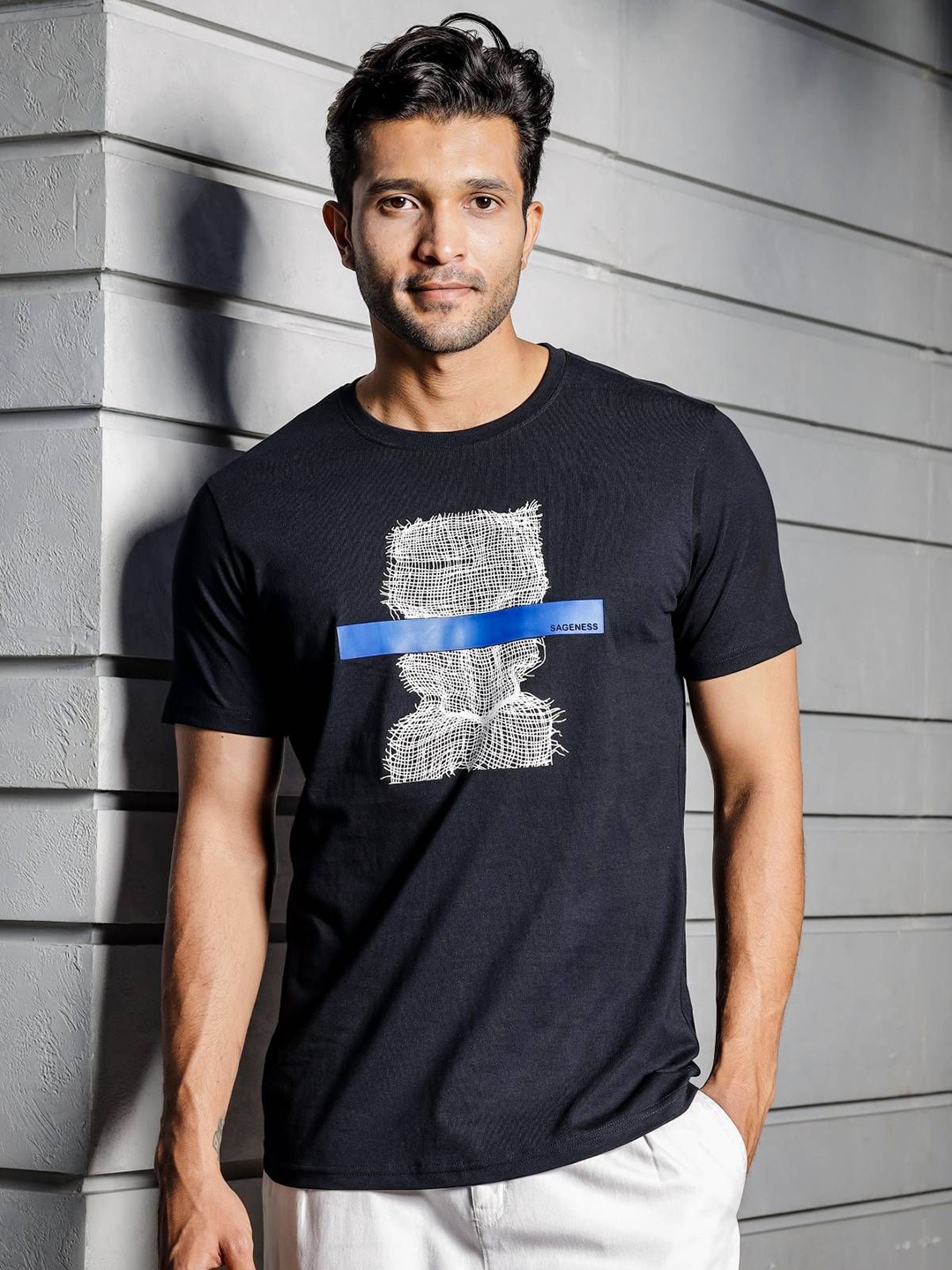 

ONE SKY Men Graphic Printed Round Neck Cotton T-shirt, Black