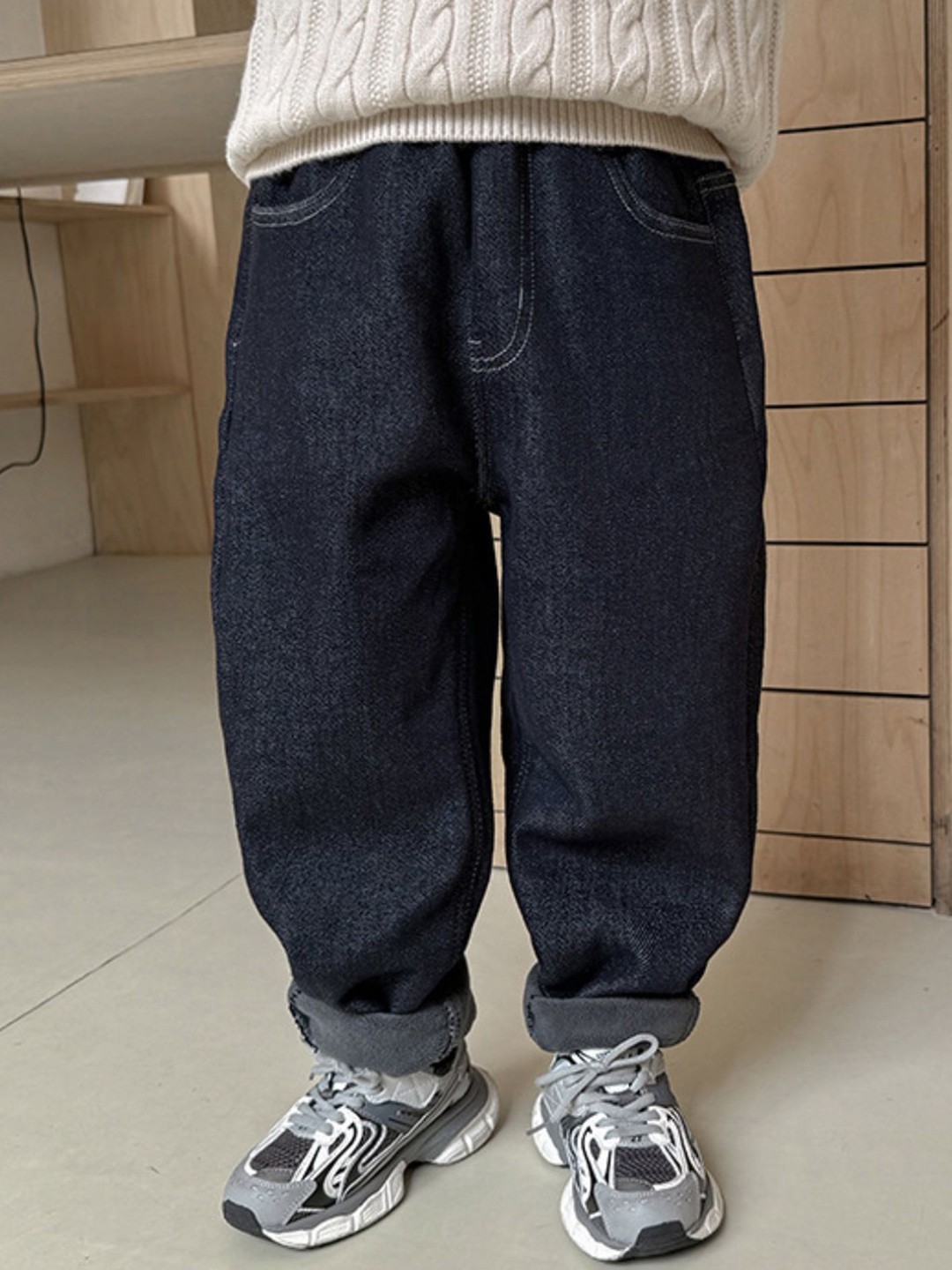 

LULU & SKY Boys Tapered Fit High-Rise Jeans, Navy blue