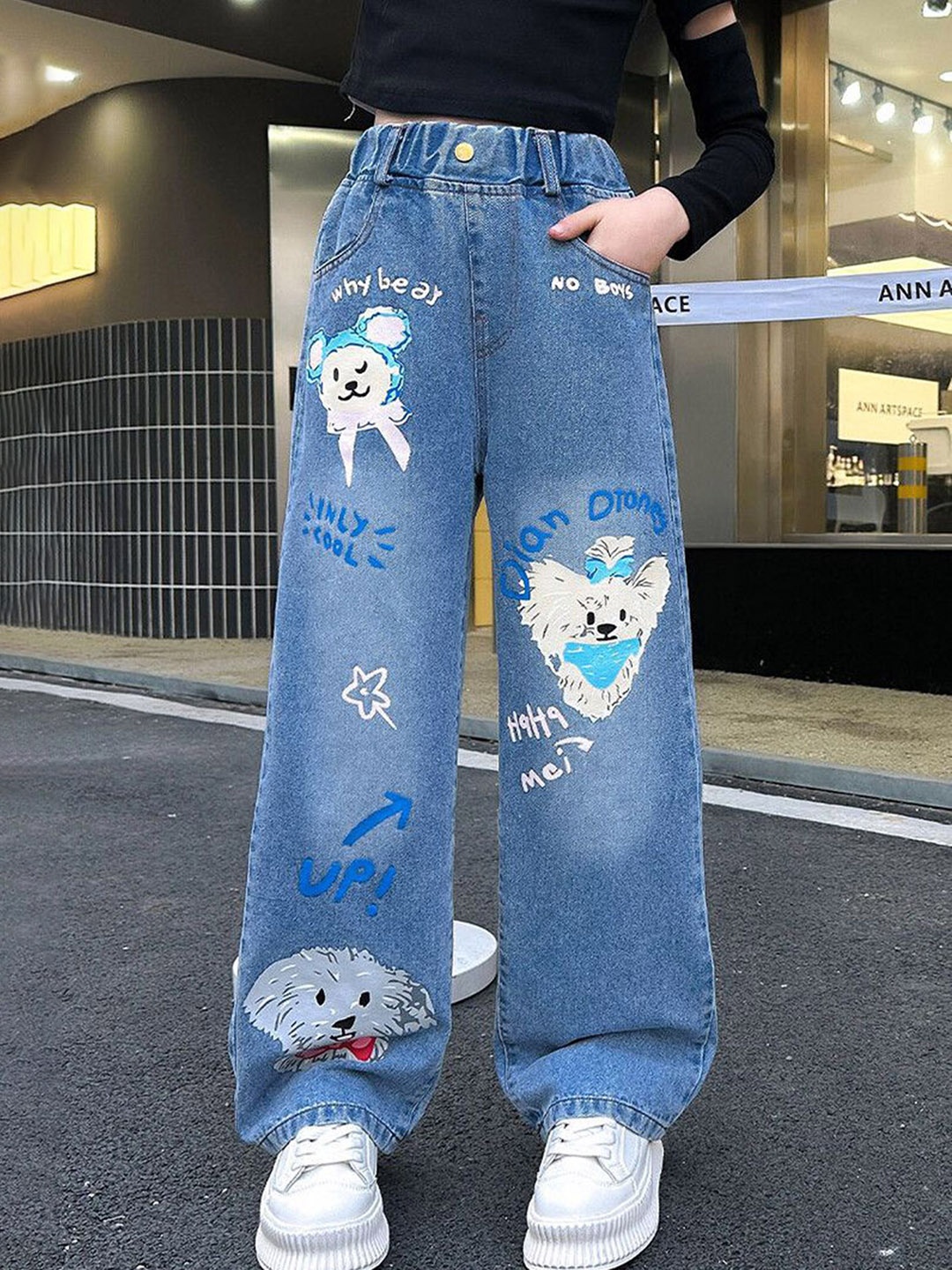 

LULU & SKY Girls High-Rise Printed Wide Leg Jeans, Blue