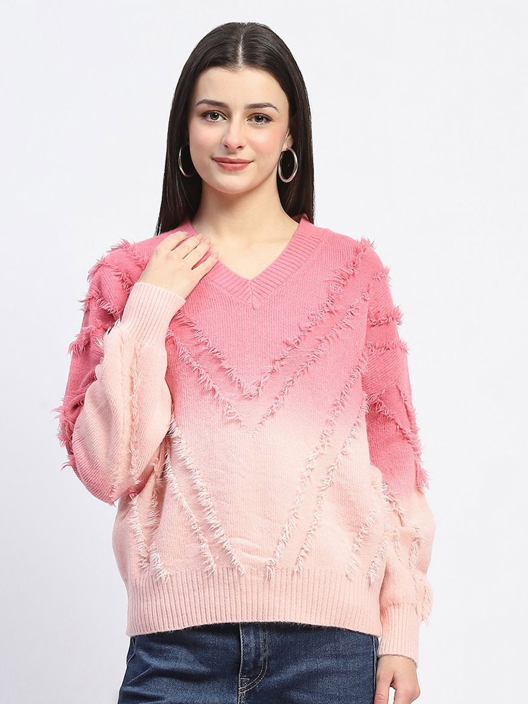 

Madame Women V-Neck Pullover Sweater, Pink