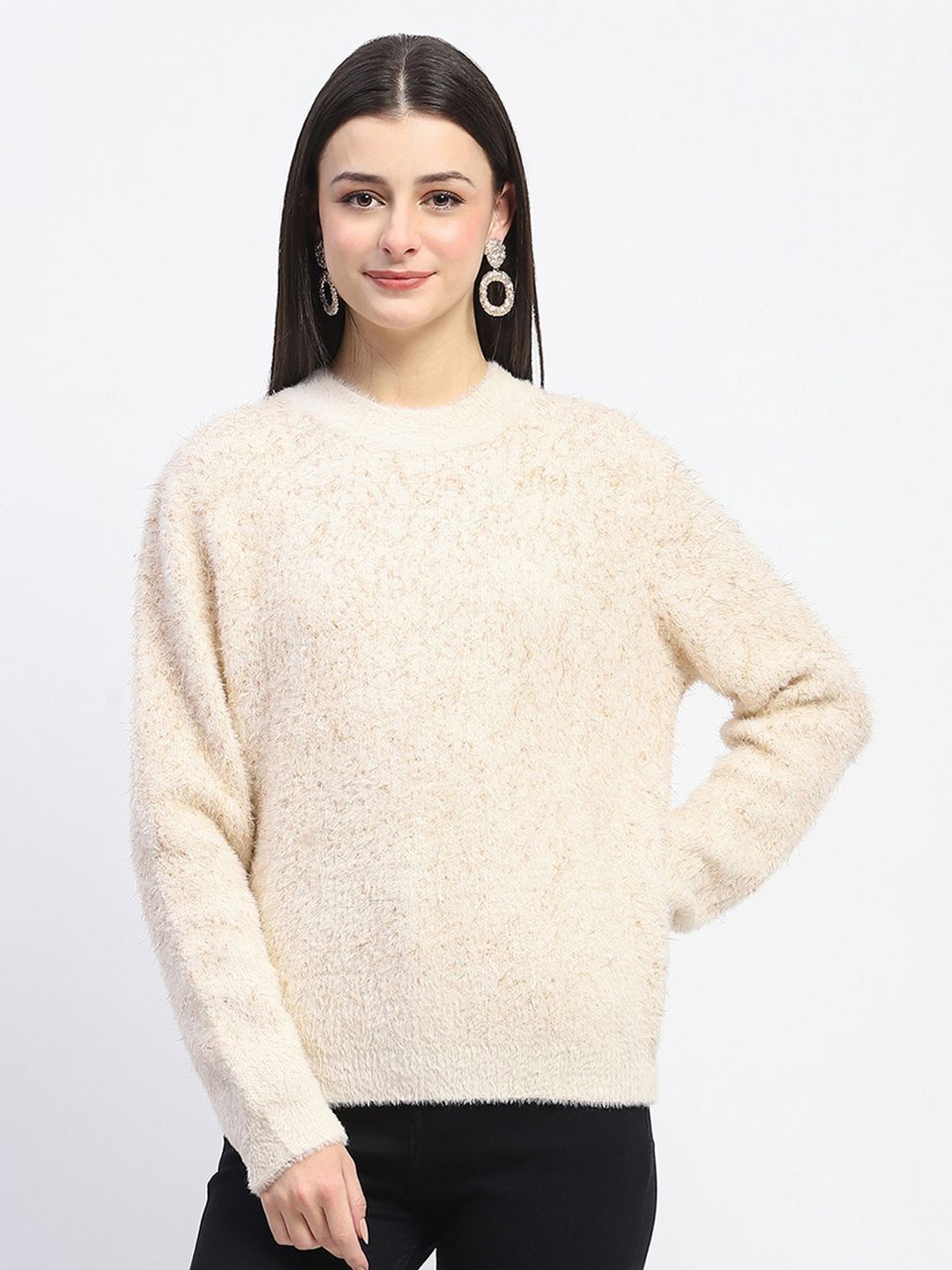 

Madame Women Pullover Sweaters with Fuzzy Detail, Beige