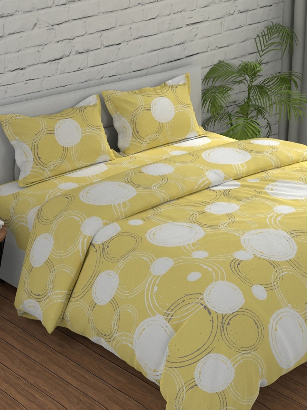 

Huesland Yellow & White Geometric Printed 144 TC Cotton Queen Bedsheet Set 2.43 m x 2.23 m