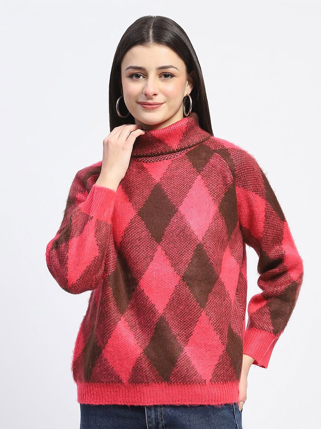 

Madame Women Turtle Neck Pullover Sweaters, Pink