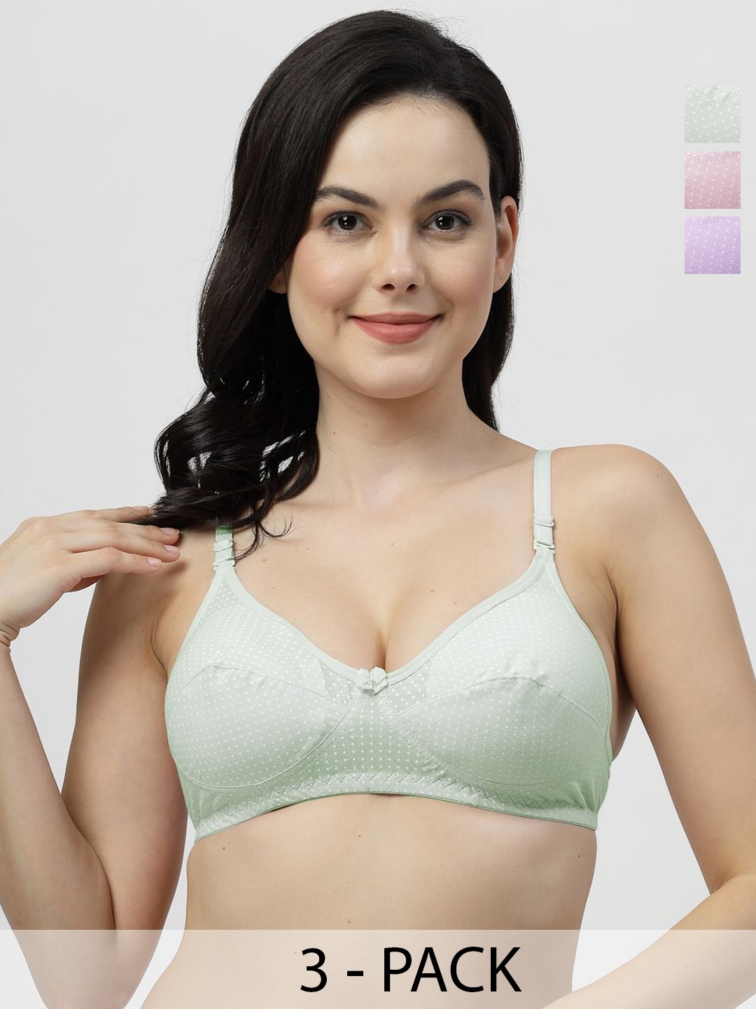 

SHYAM SONS FLAIR Pack Of 3 Non Padded Polka Dot Full Coverage Bra, Green