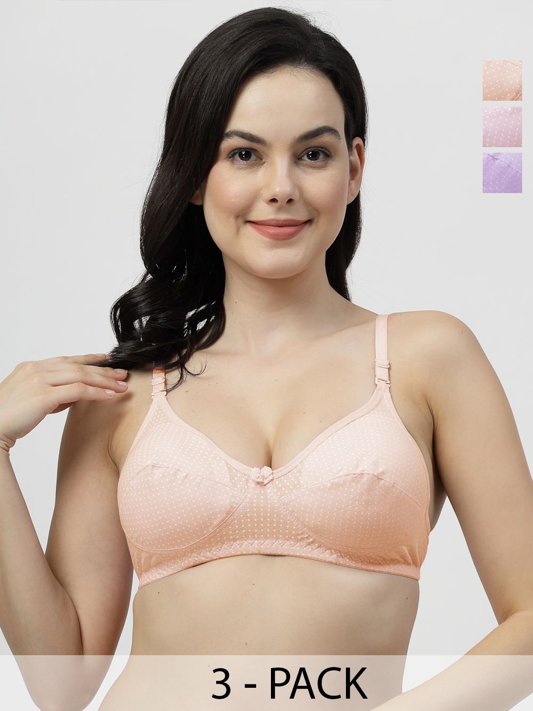 

SHYAM SONS FLAIR Women Pack Of 3 Polka Dot Printed Full Coverage Bra, Purple