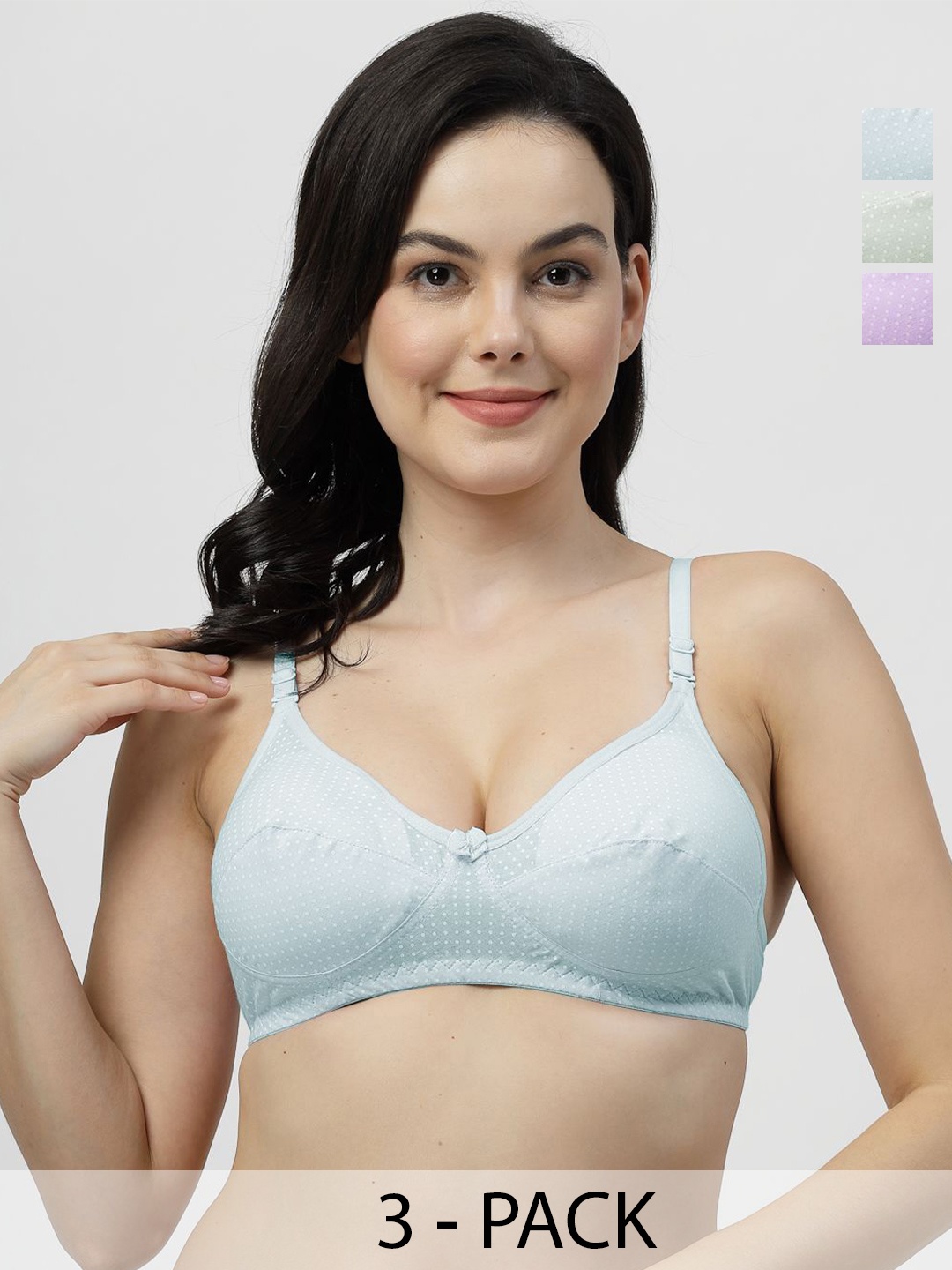 

SHYAM SONS FLAIR Pack Of 3 Polka Dots Printed Full Coverage Everyday Bra, Purple