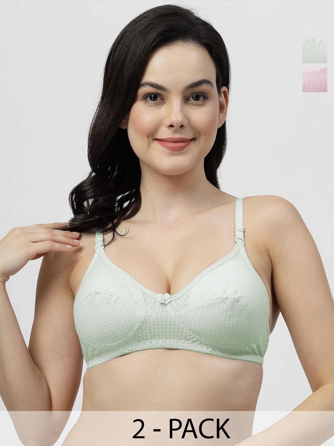 

SHYAM SONS FLAIR Women Pack of 2 Polka Dot Full Coverage Non-Wired and Non Padded Bra, Pink