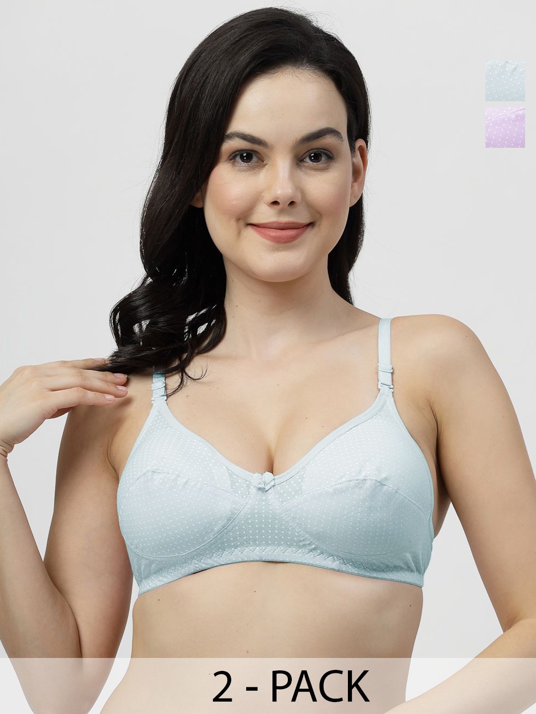 

SHYAM SONS FLAIRWomen Pack of 2Everyday Polka Dot Printed Full Coverage crownCotton Bra, Blue