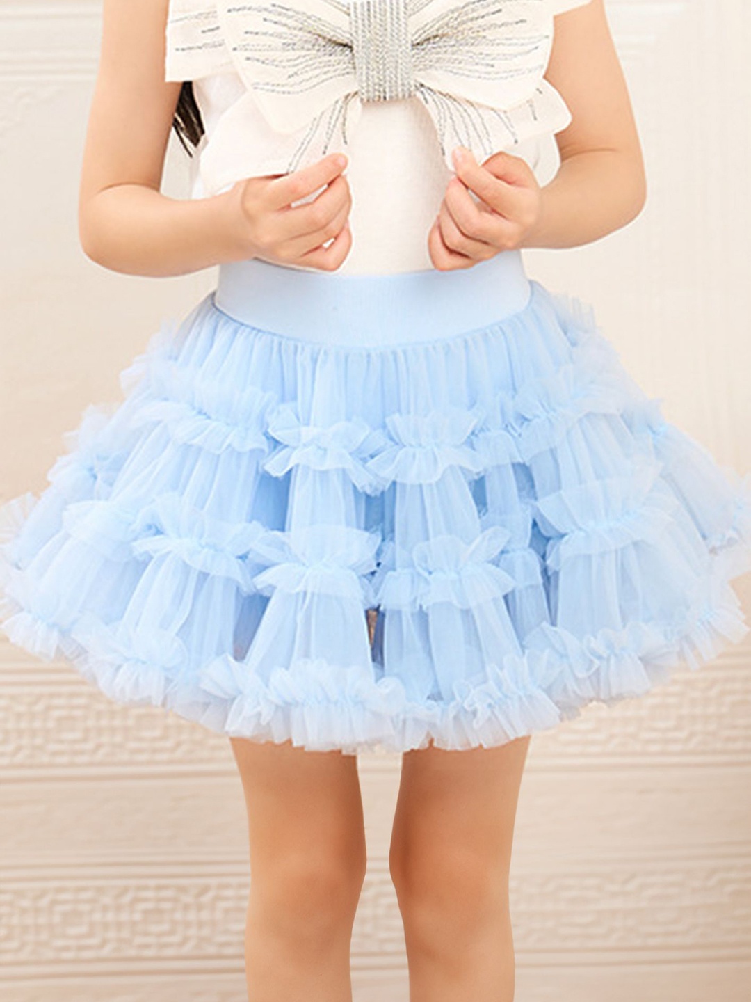 

LULU & SKY Girls High-Rise Tiered & Ruffles Trim Mini Skirt, Blue