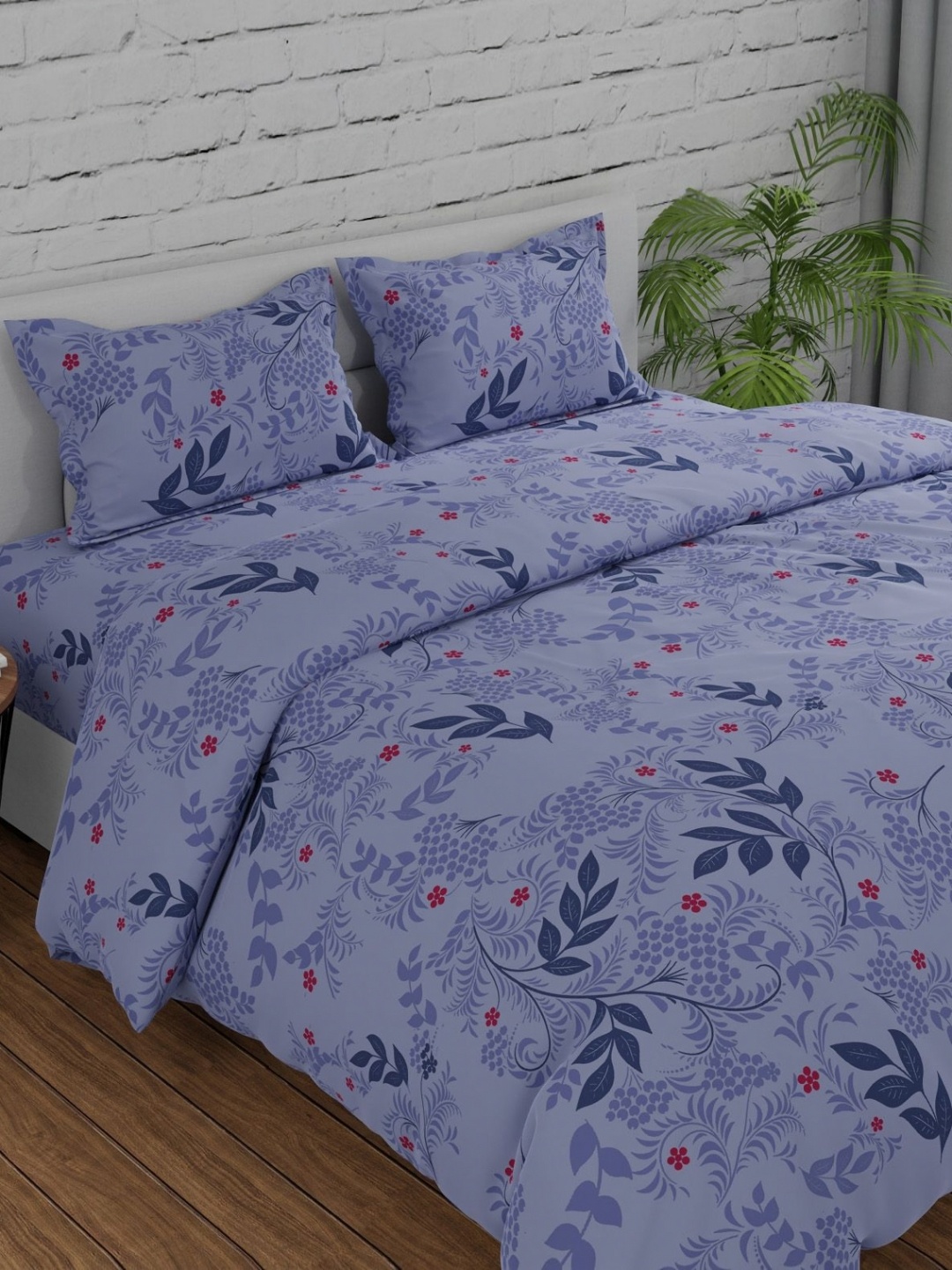 

Huesland Purple & Grey Geometric Printed 144 TC Cotton King Bedsheet Set 2.74 m x 2.74 m