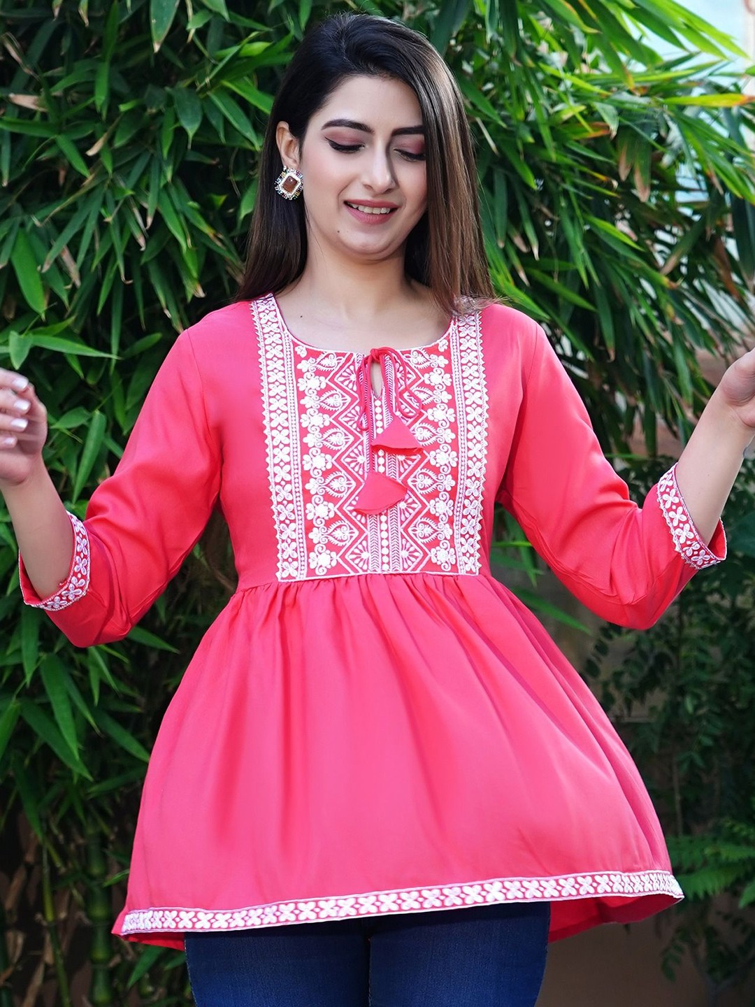 

SUBHLAXMI FASHION Women embroidered Cotton Cinched Waist Top, Pink