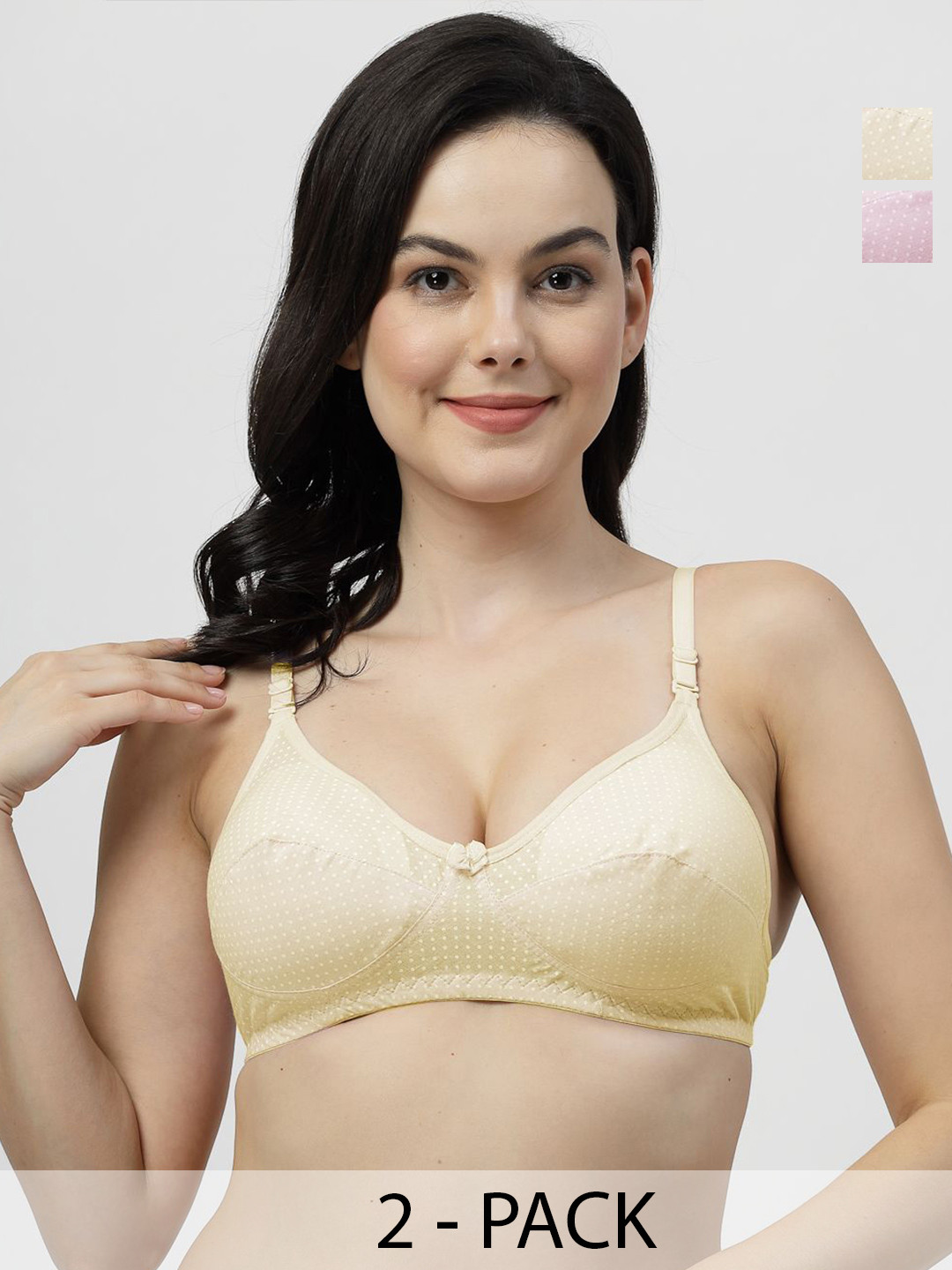 

SHYAM SONS FLAIR Women Pack of 2 Polka Dot Printed Non Padded Full Coverage T-shirt Bra, Pink