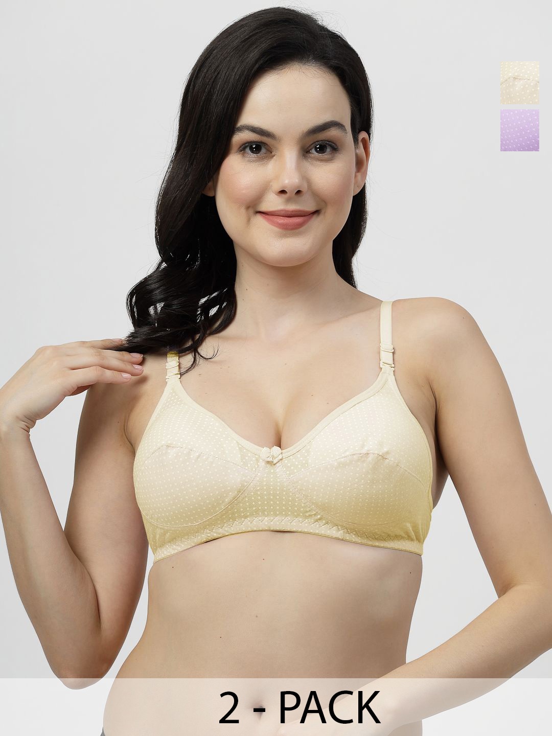 

SHYAM SONS FLAIR Pack of 2 Polka Dot Printed Full Coverage Bra, Yellow