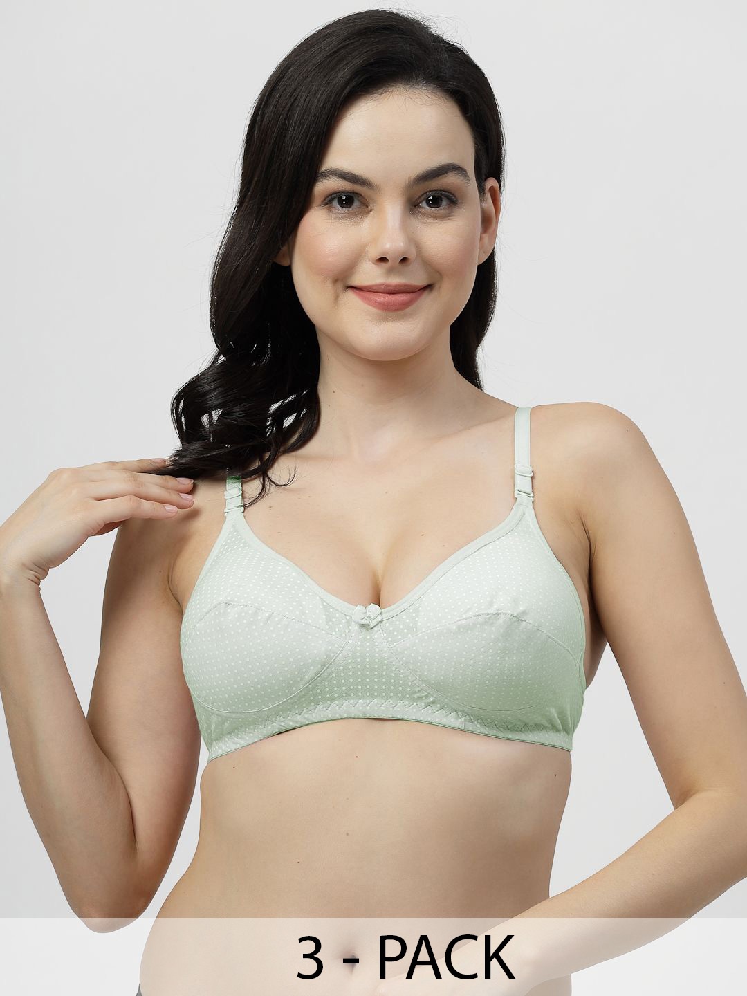 

SHYAM SONS FLAIR Women Pack O f 3 Polka Dot Printed Full Coverage Bra, Green