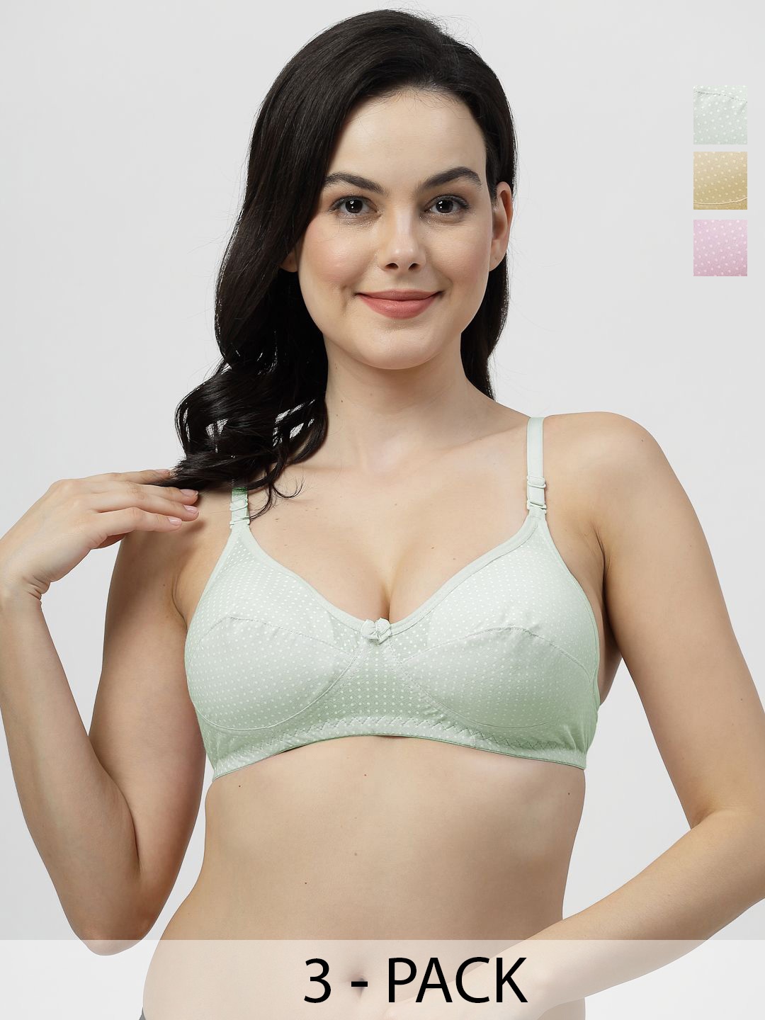 

SHYAM SONS FLAIR Women Pack Of 3 Cotton Polka Dot Full Coverage Bra, Pink
