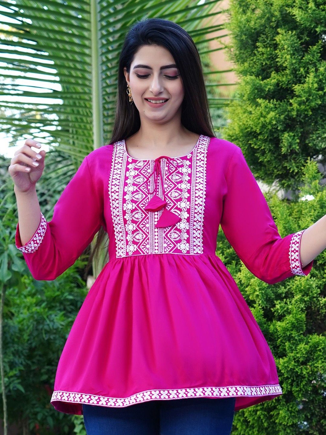 

SUBHLAXMI FASHION Women Floral Embroidered Cotton Top, Na