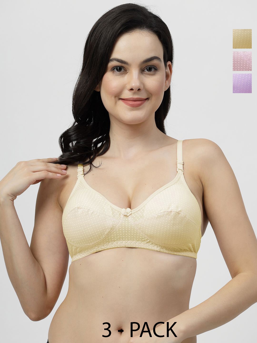 

SHYAM SONS FLAIR Women Pack Of 3 Polka Dot Printed Full Coverage Bra, Yellow