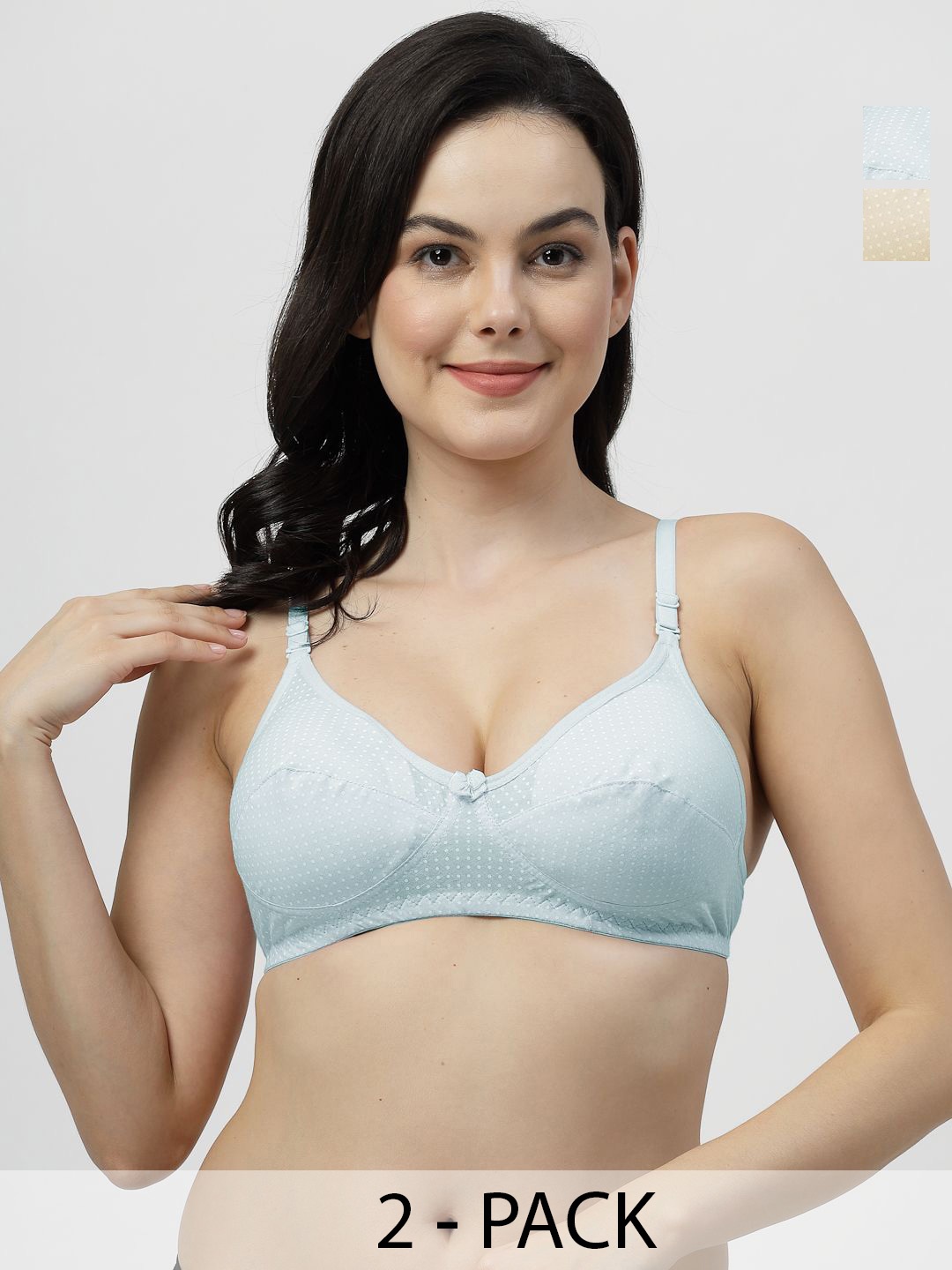 

SHYAM SONS FLAIR Women Pack of 2 Polka Dot Printed Non Padded Full Coverage T-shirt Bra, Yellow