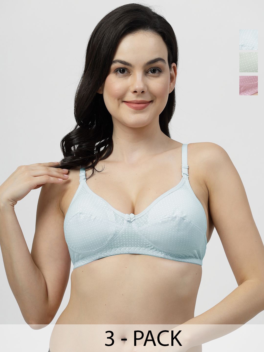 

SHYAM SONS FLAIR Pack Of 3 Polka Dot Printed Full Coverage Underwired T-shirt Bra, Pink
