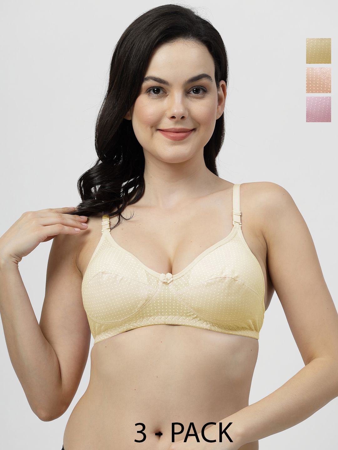 

SHYAM SONS FLAIR Pack of 3 Polka Dot Printed Full Coverage Bra, Pink
