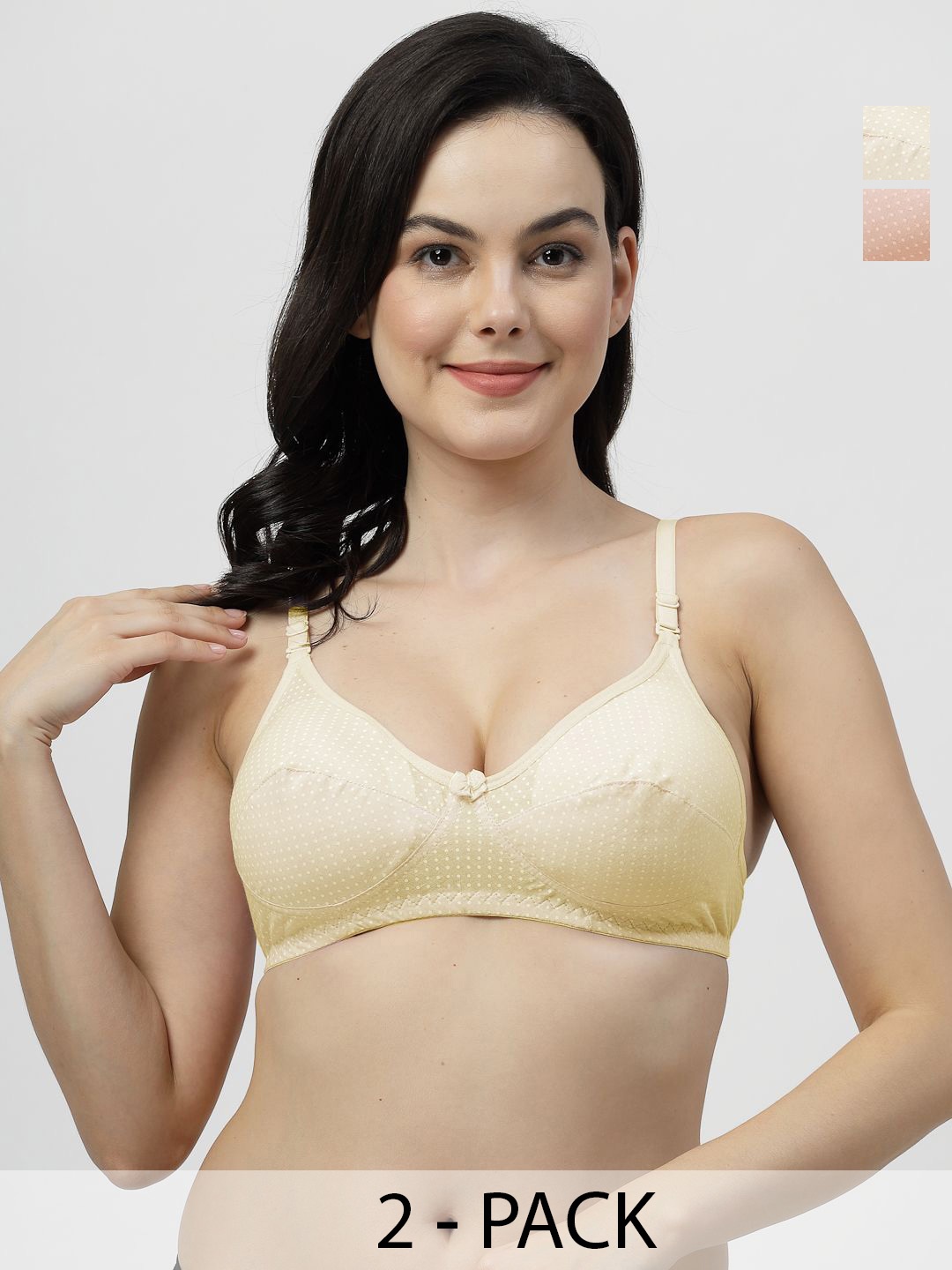 

SHYAM SONS FLAIR Women Pack Of 2 Cotton Polka Dot Full Coverage Bra, Yellow