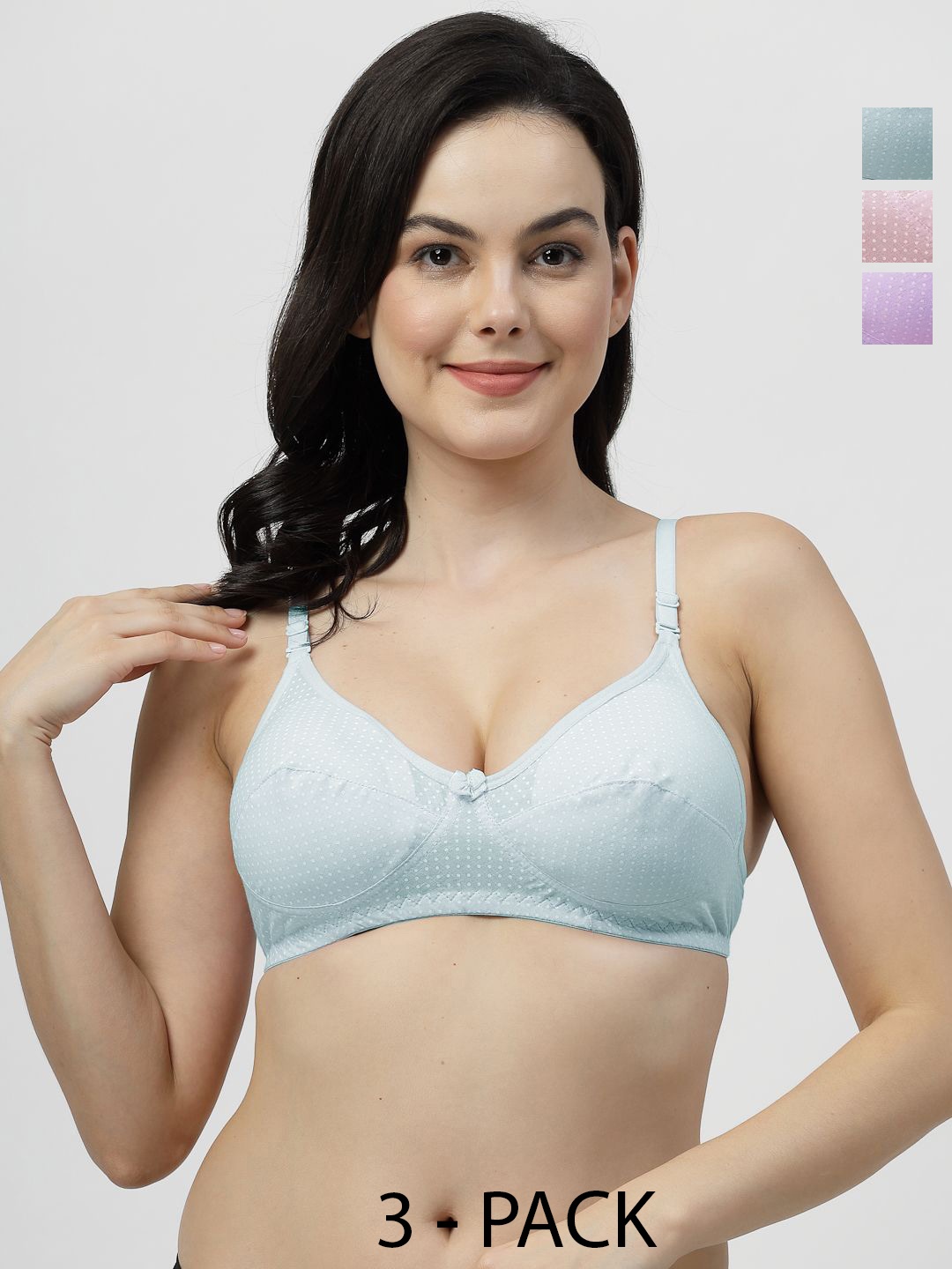 

SHYAM SONS FLAIR Pack Of 3 Polka Dot Full Coverage Everyday Bra, Pink