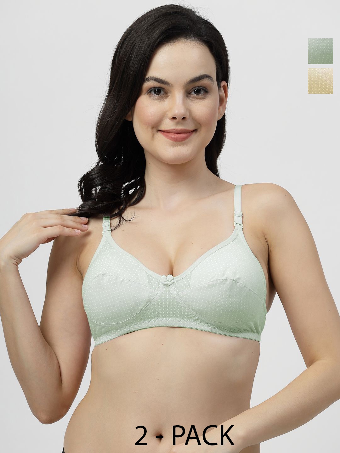 

SHYAM SONS FLAIR Women Pack Of 2 Cotton Polka Dot Full Coverage Bra, Yellow