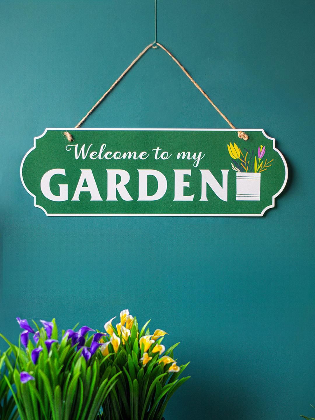 

MARKET99 Green & White Welcome To My Garden Wooden Wall Hanging Plaque