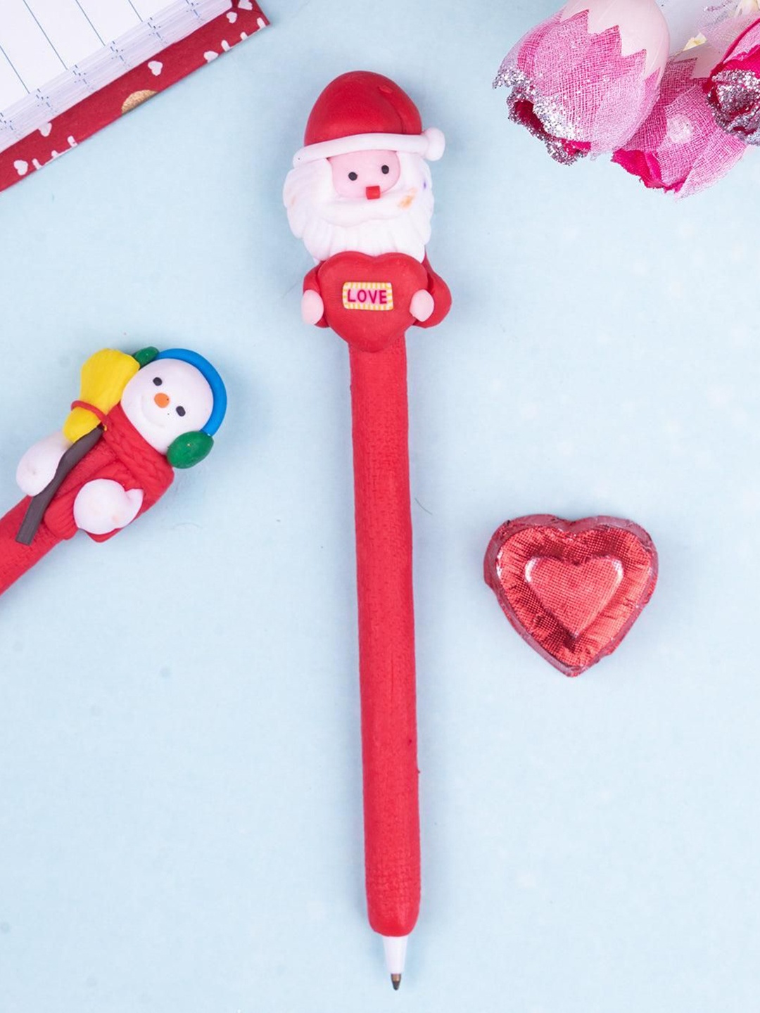 

MARKET99 Set Of 3 Assorted Santa Claus Bobble Head Ball Pens, Red