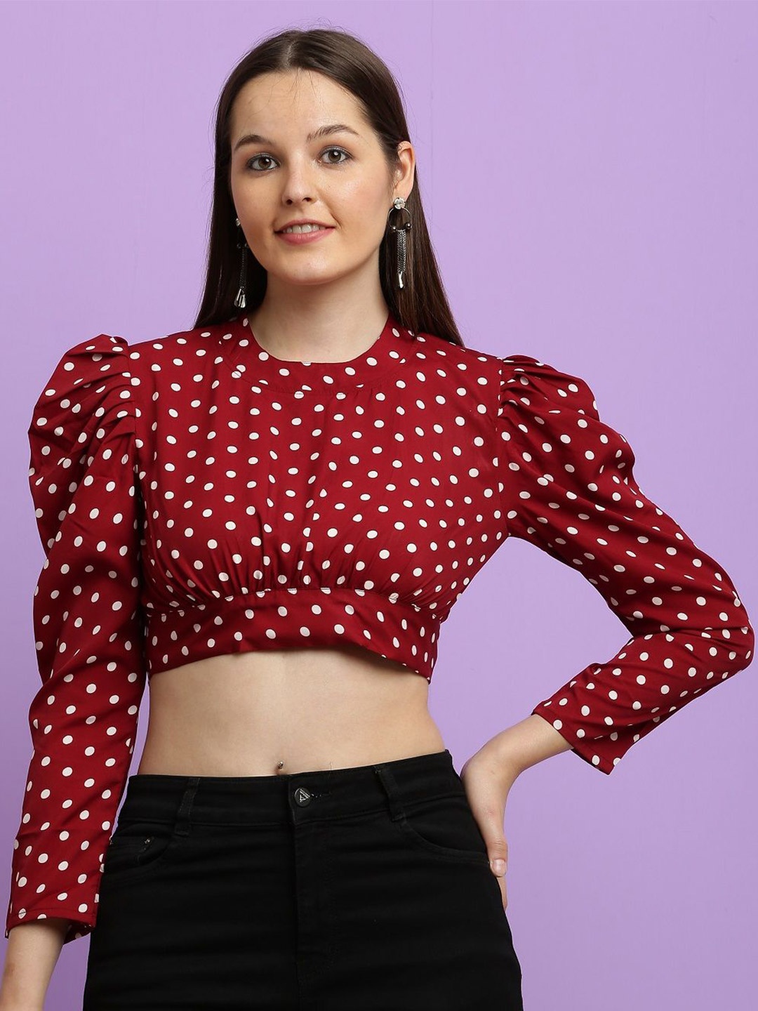 

BAESD Women Polka Dot Crop Top, Red