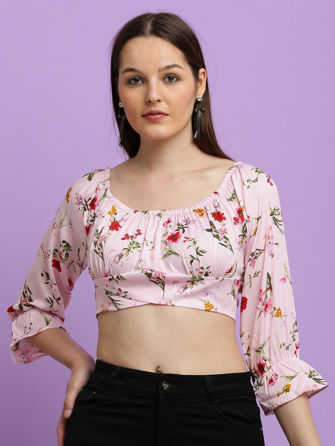 

BAESD Women Floral Printed Crop Top, Pink