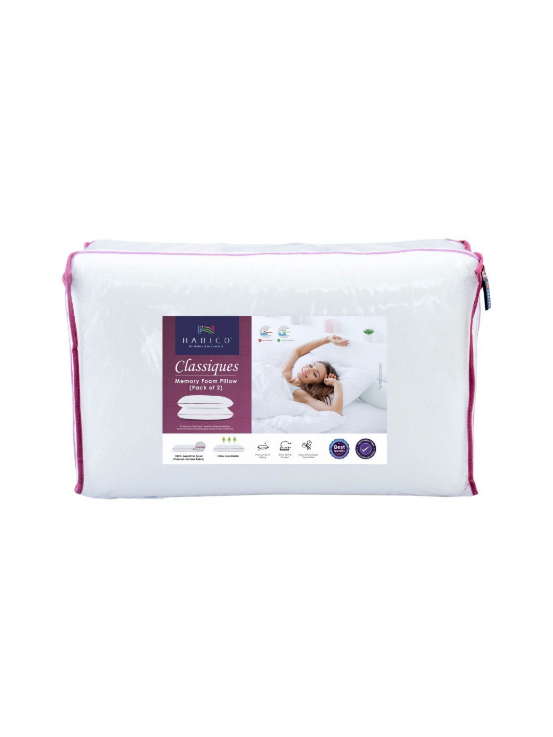 

HABICO HB Classiques White 2 Pieces Memory Foam Filled Cotton Ultra Soft Sleep Pillow